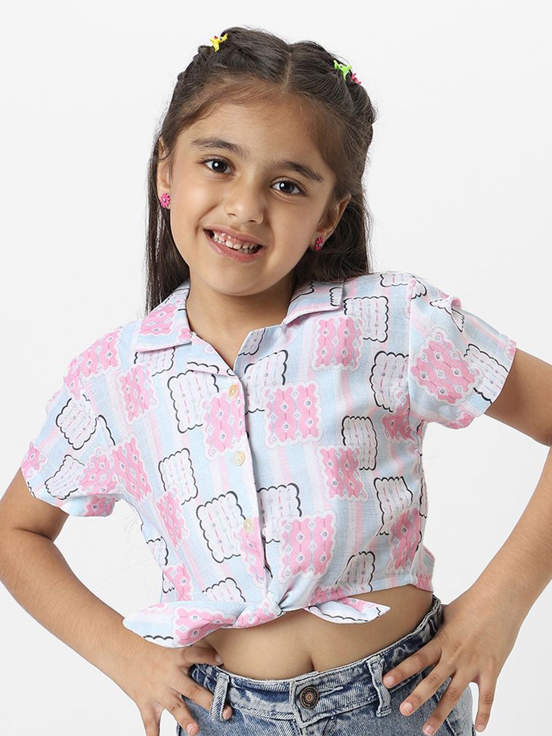 

Nauti Nati Girls Standard Spread Collar Abstract Printed Cotton Casual Shirt, Pink