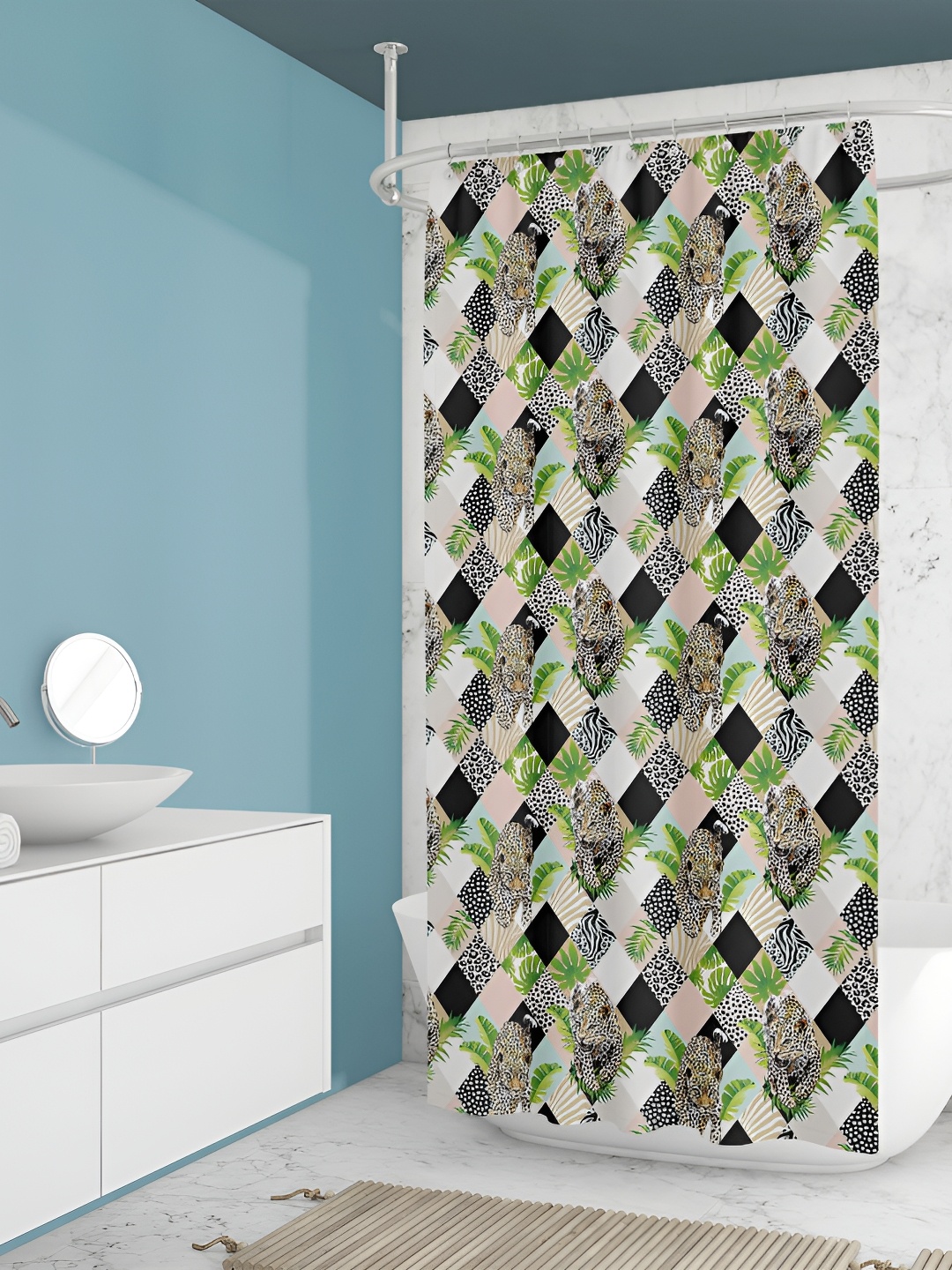 

ArtzFolio Green & Black Checked Waterproof Shower Curtain