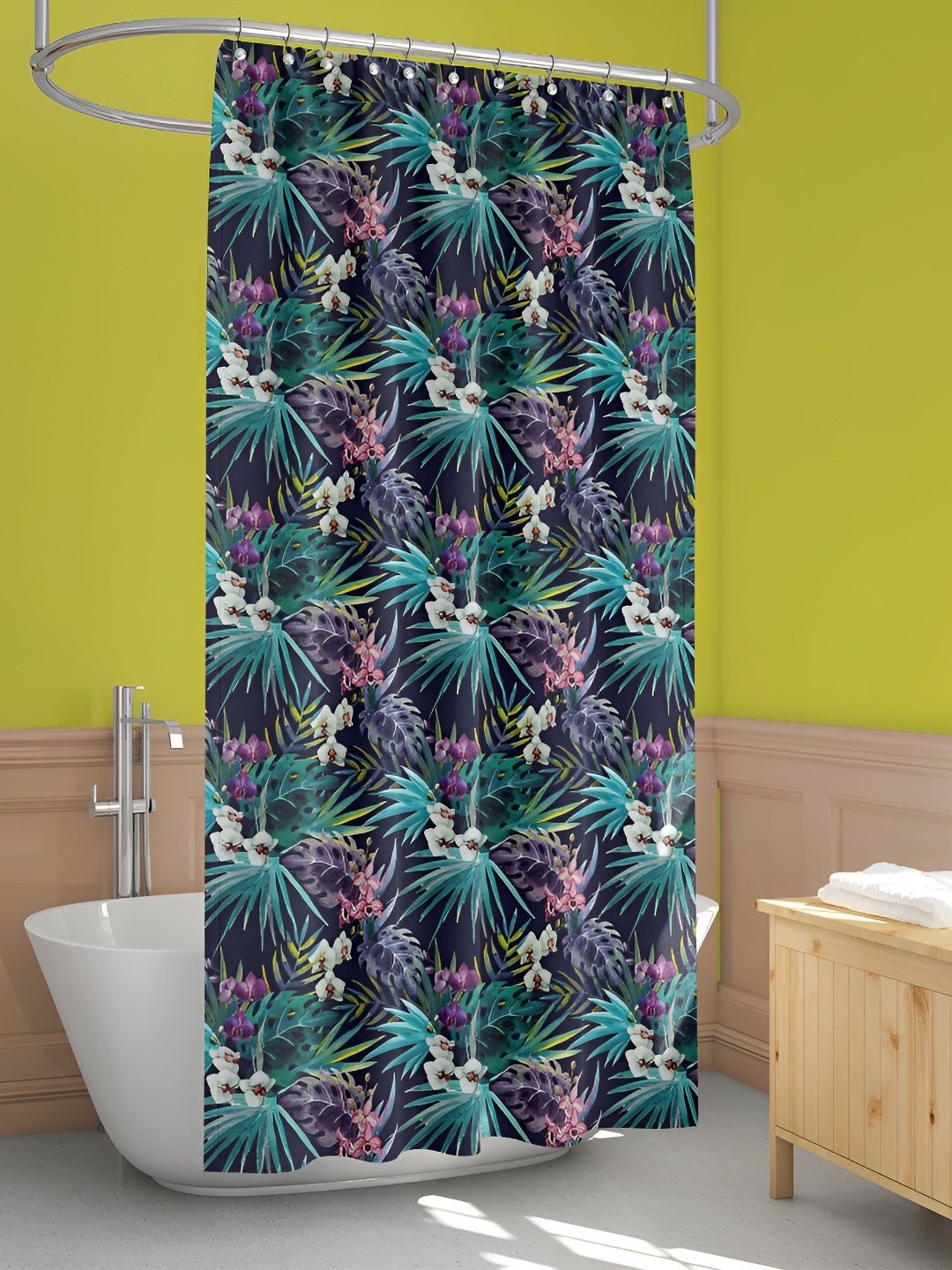 

ArtzFolio Blue & Green Floral Printed Waterproof Shower Curtain