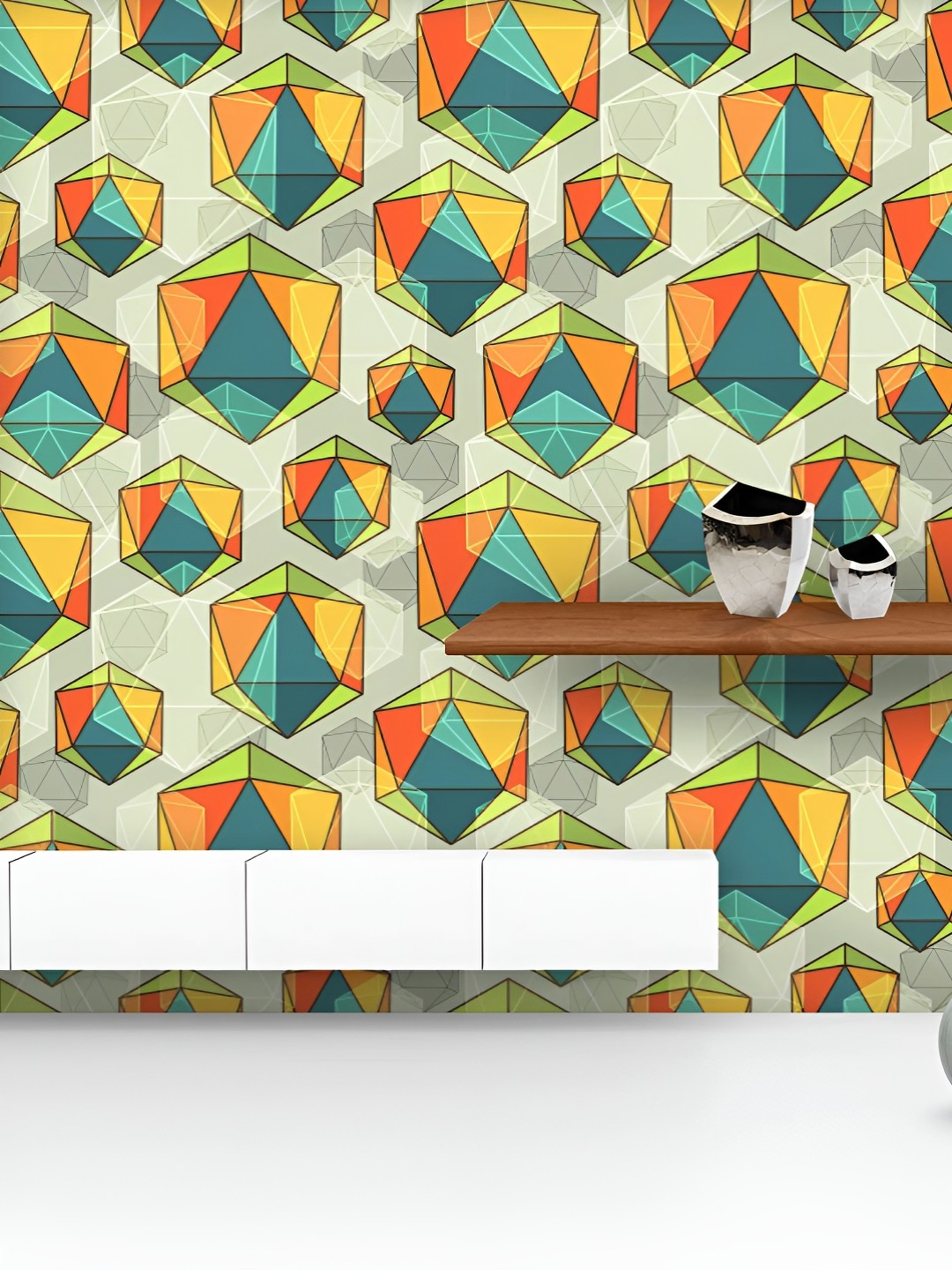 

ArtzFolio Printed UV-Resistant Anti-Bacterial Colorful Icosahedrons Peel & Stick Wallpaper, Multi