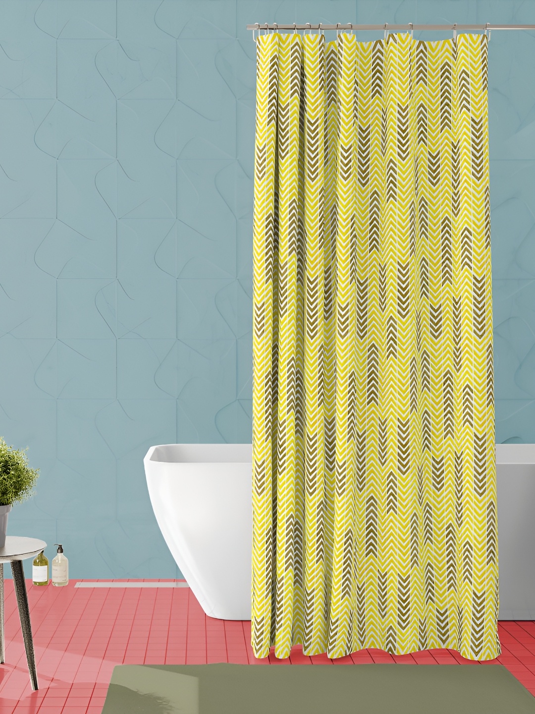 

ArtzFolio Yellow & White Printed Waterproof Shower Curtains