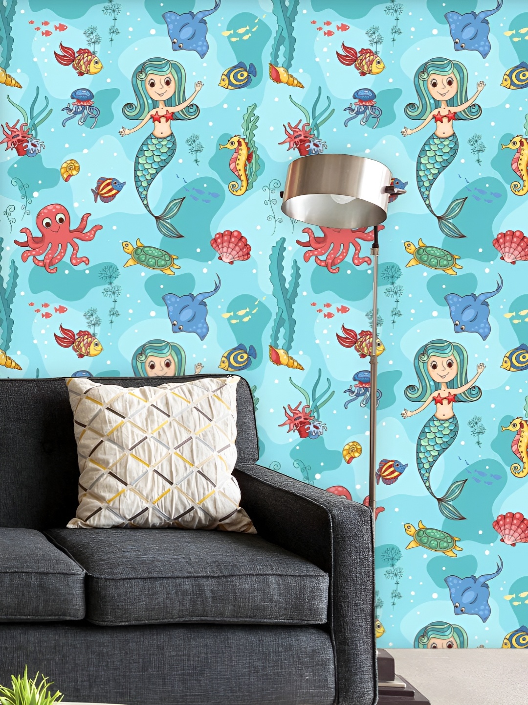 

ArtzFolio Printed UV-Resistant Anti-Bacterial Cartoon Mermaid Peel & Stick Wallpaper, Multi