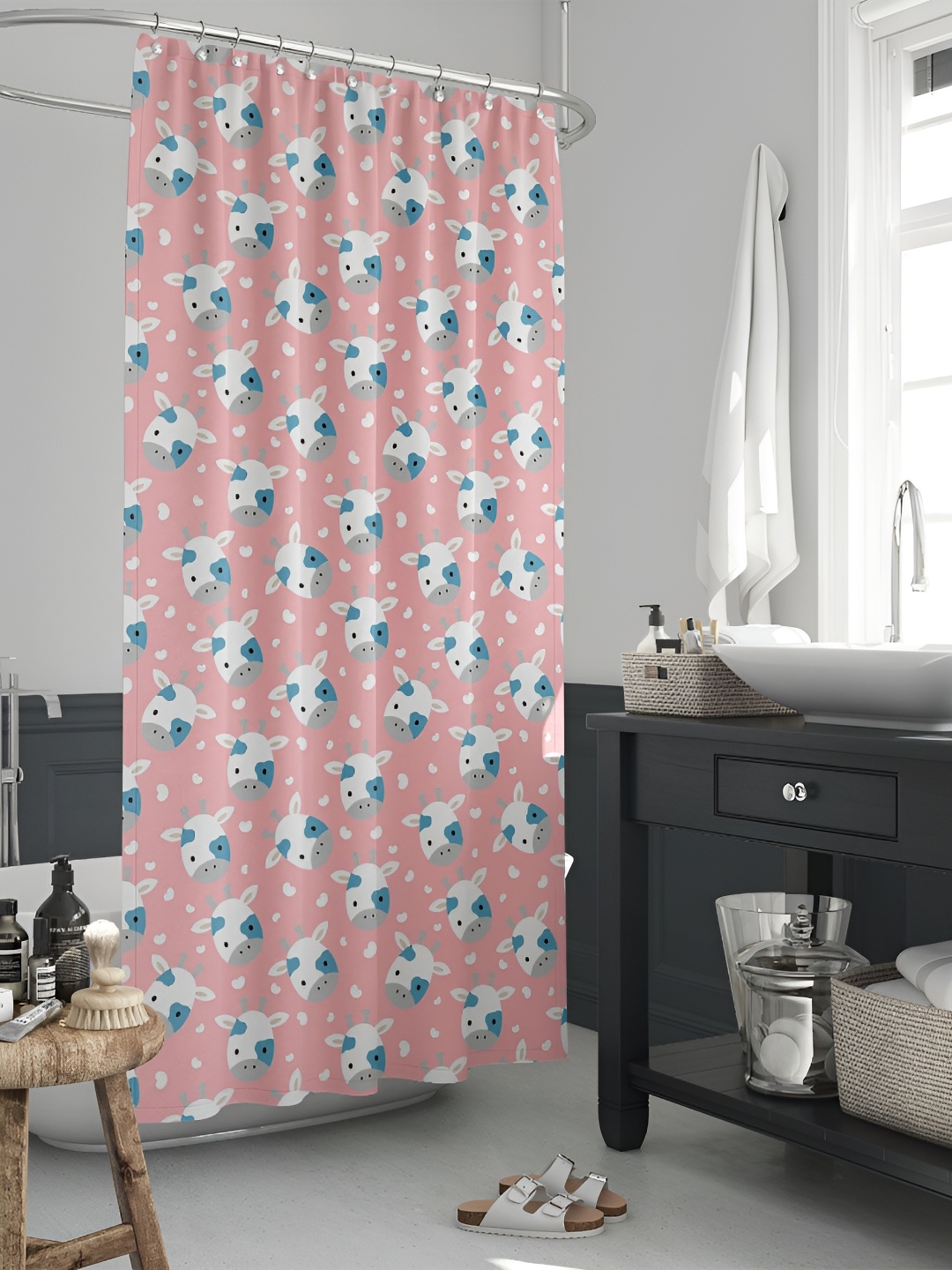 

ArtzFolio Pink & White Printed Waterproof Shower Curtain