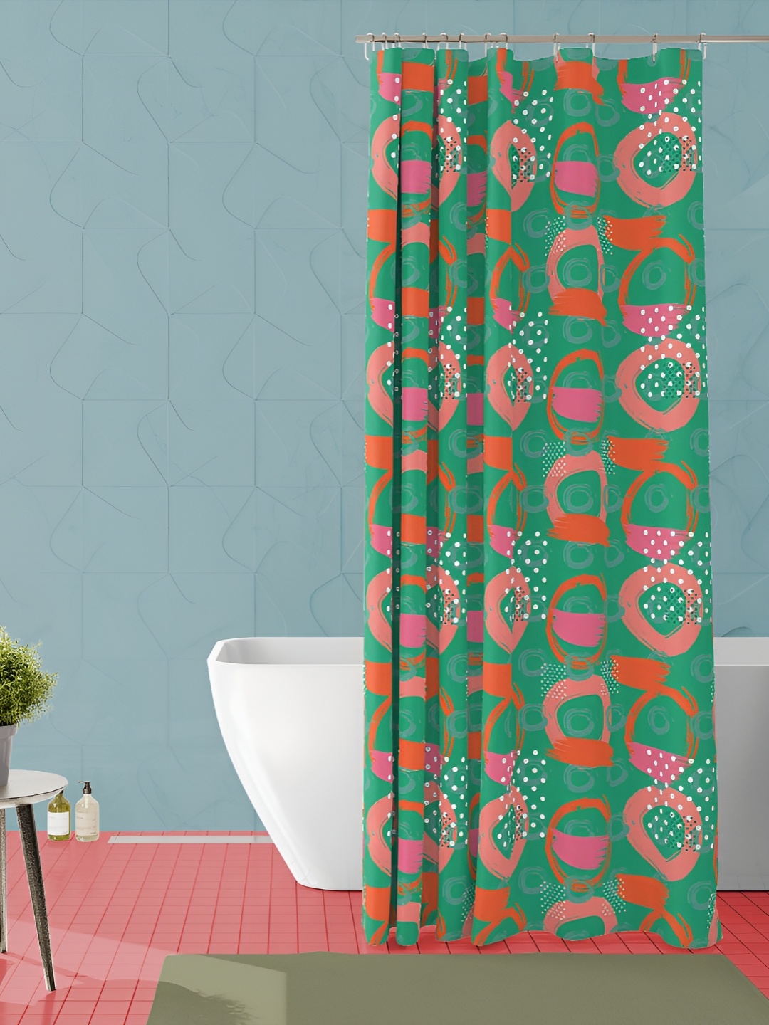 

ArtzFolio Green & Red Abstract Printed Waterproof Shower Curtain