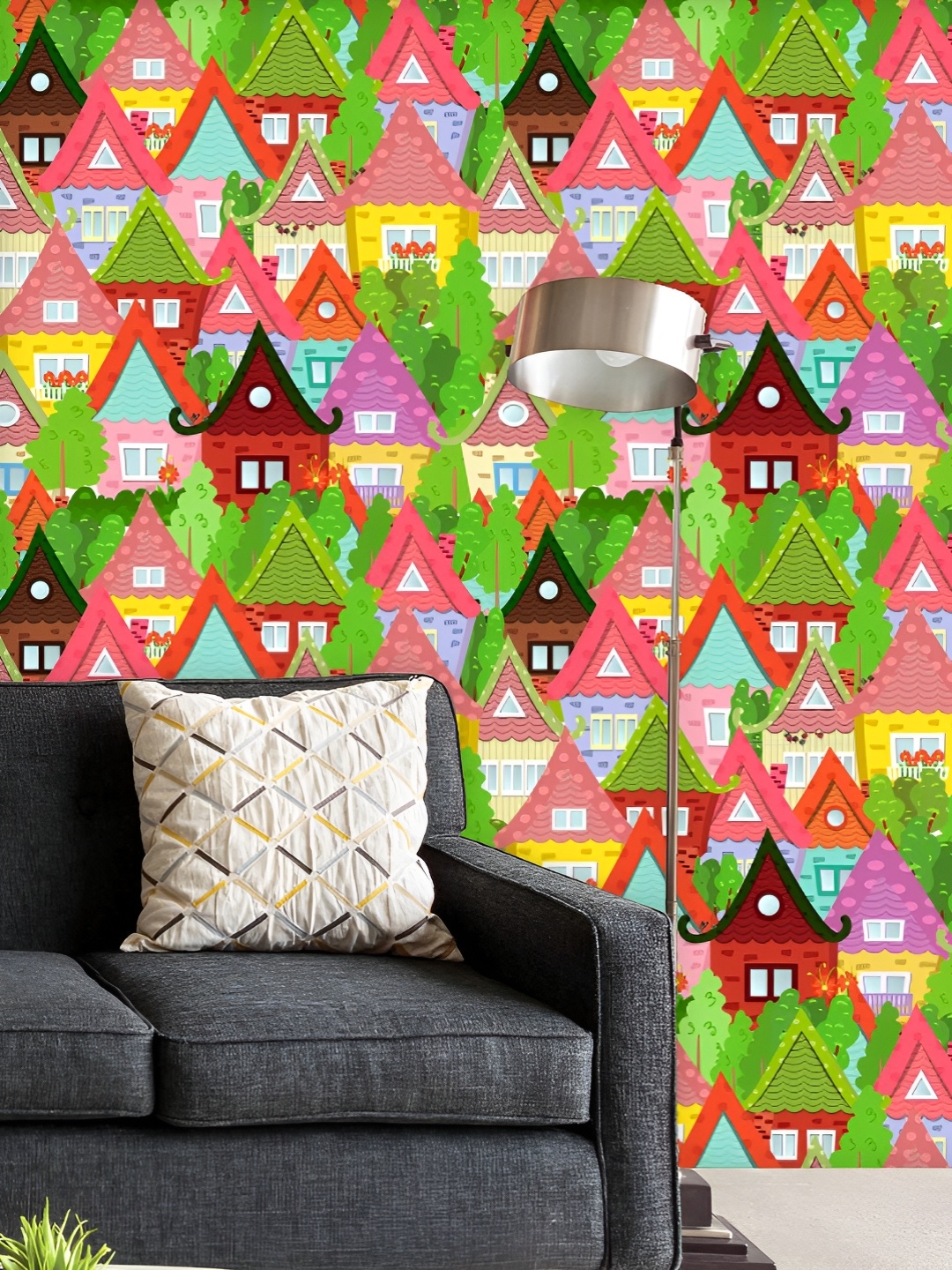 

ArtzFolio Printed UV-Resistant Anti-Bacterial Cute Houses Peel & Stick Wallpaper, Multi