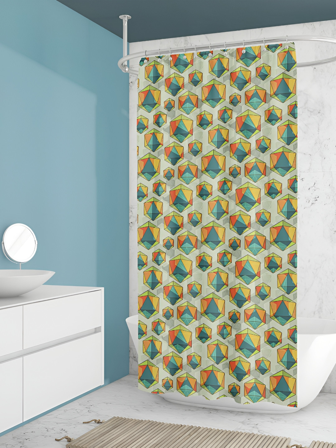 

ArtzFolio Grey & Green Geometric Printed Waterproof Shower Curtain