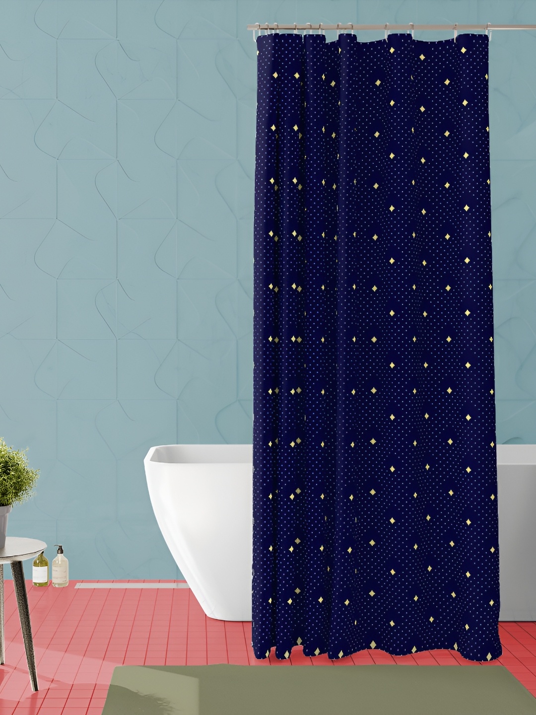 

ArtzFolio Navy Blue & Yellow Geometric Printed Waterproof Shower Curtain