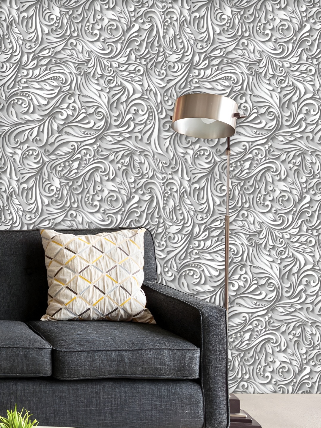 

ArtzFolio Printed UV-Resistant Anti-Bacterial Abstract Black Floral Vine Pattern Peel & Stick Wallpaper, Multi