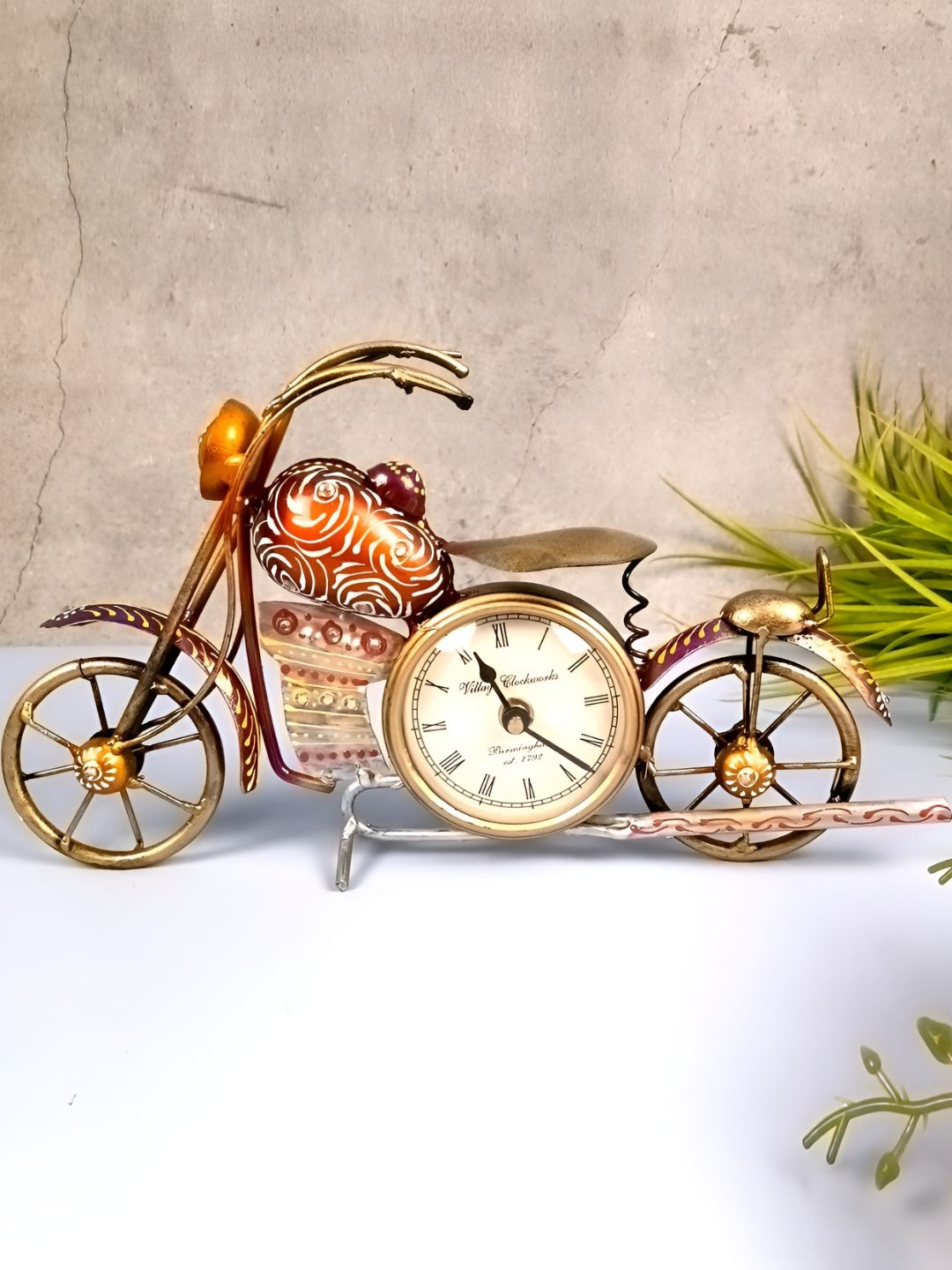 

apka mart Brown & White Textured Bike Shaped Contemporary Table Clock