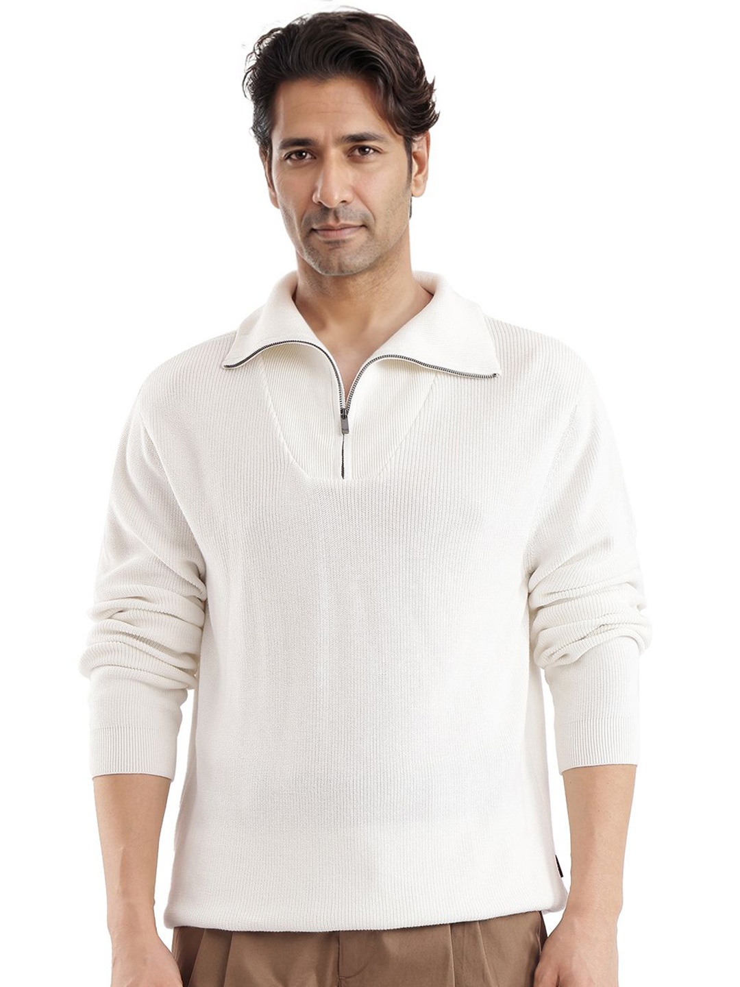 

RARE RABBIT Men Ribbed Long Sleeves Pullover Sweaters, Off white