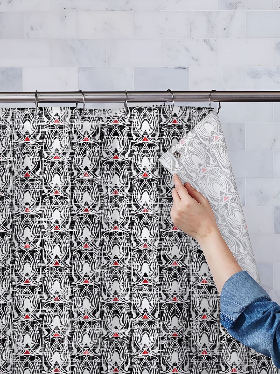 

ArtzFolio White & Grey Printed Waterproof Shower Curtain