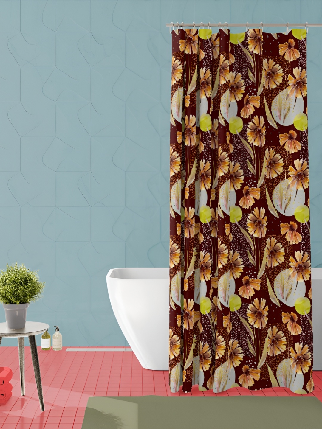 

ArtzFolio Brown & Yellow Floral Printed Waterproof Shower Curtain