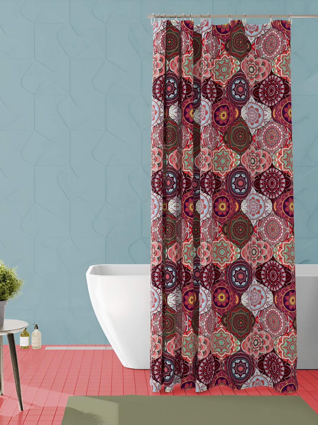 

ArtzFolio Red & Pink Floral Printed Waterproof Shower Curtain