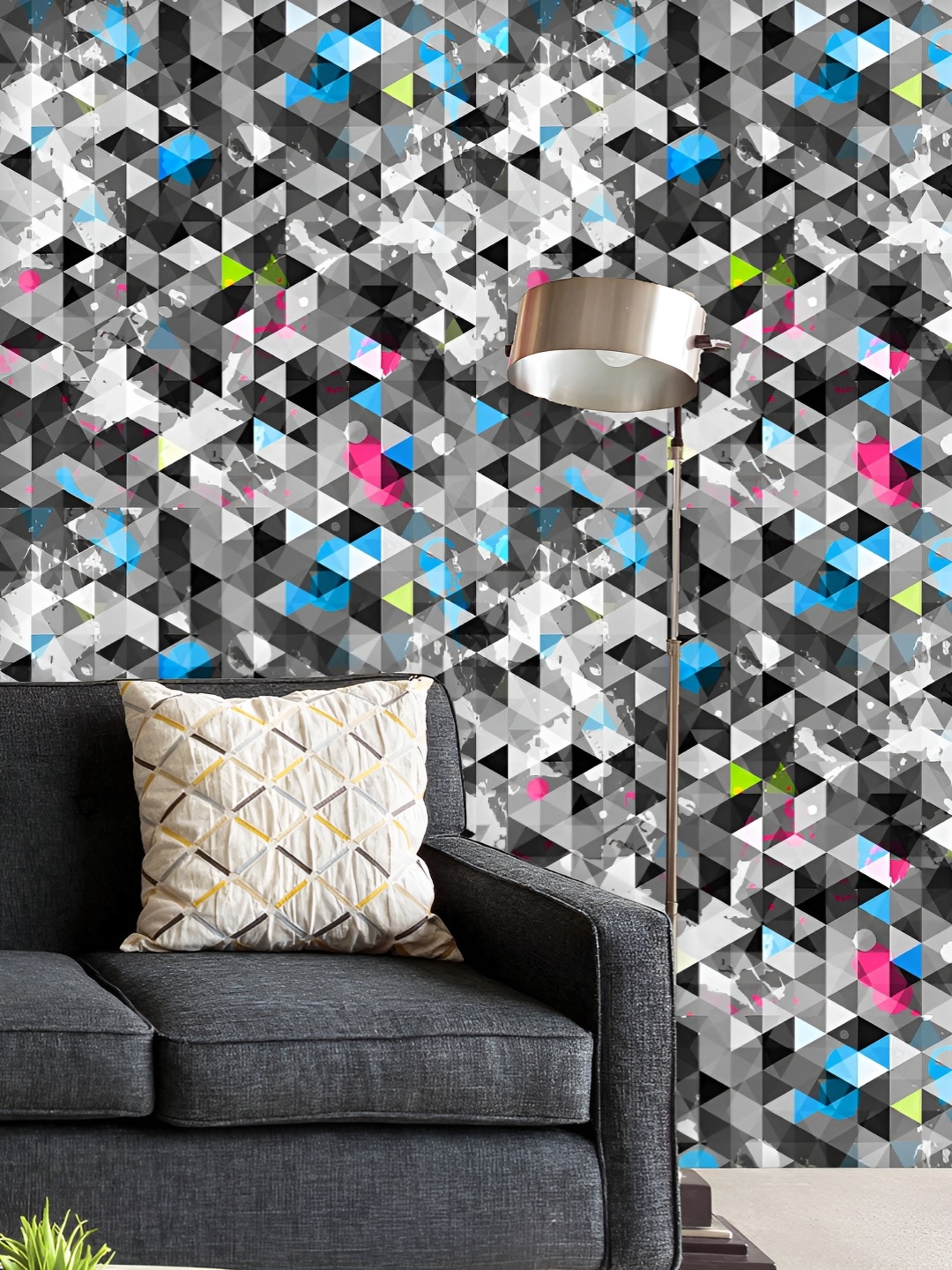 

ArtzFolio Printed UV-Resistant Anti-Bacterial Abstract Grunge Triangle Peel & Stick Wallpaper, Multi