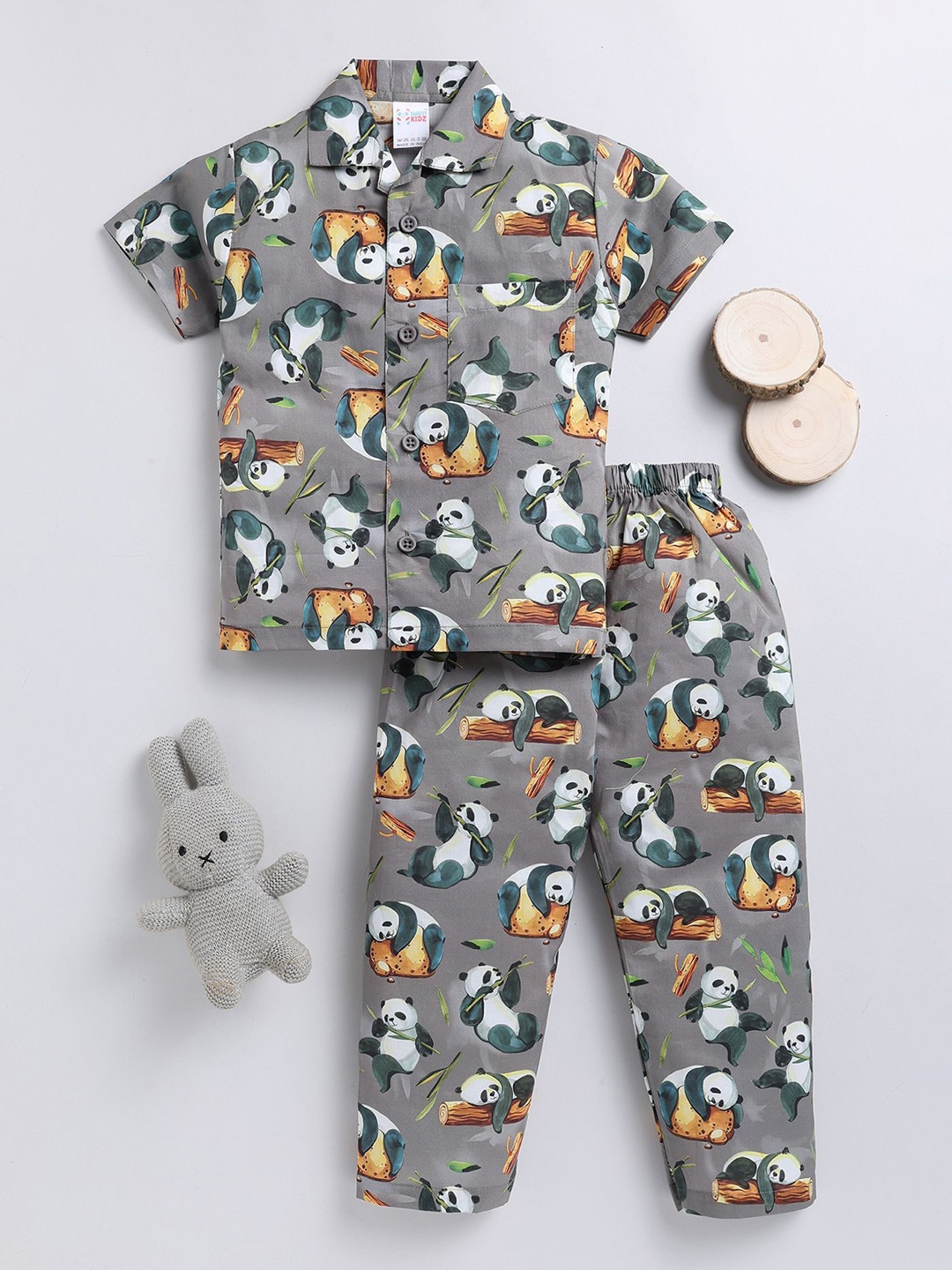 

NAUTI KIDZ Boys Printed Pure Cotton Night suit, Grey