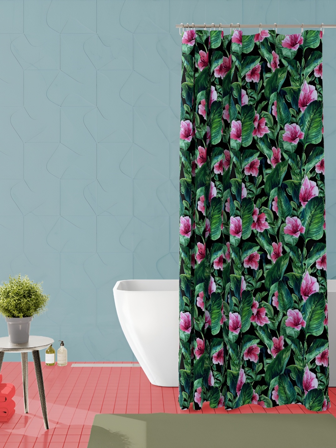

ArtzFolio Green & Black Floral Printed Waterproof Shower Curtain