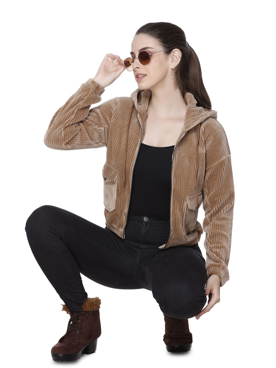 

Rozella Women Woollen Hooded Sweatshirt, Brown