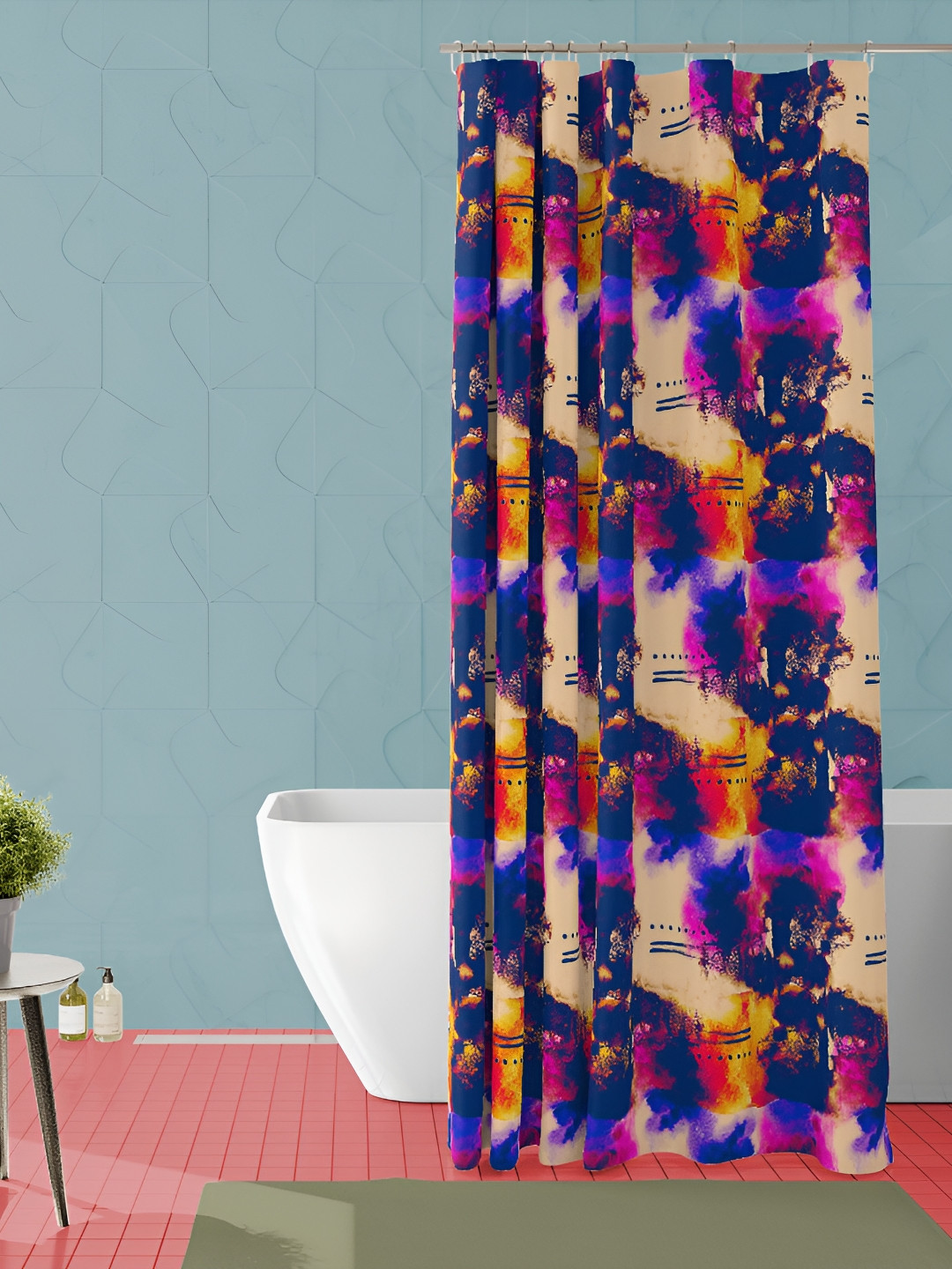 

ArtzFolio Cream Colored & Blue Printed Waterproof Shower Curtain
