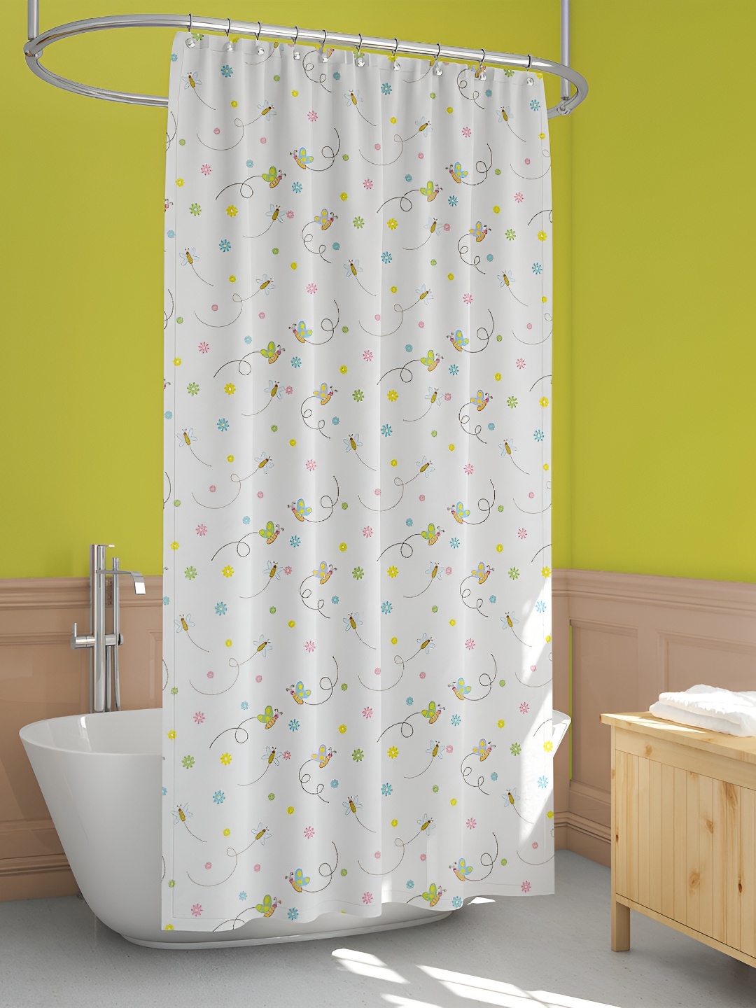 

ArtzFolio White & Green Printed Waterproof Shower Curtain