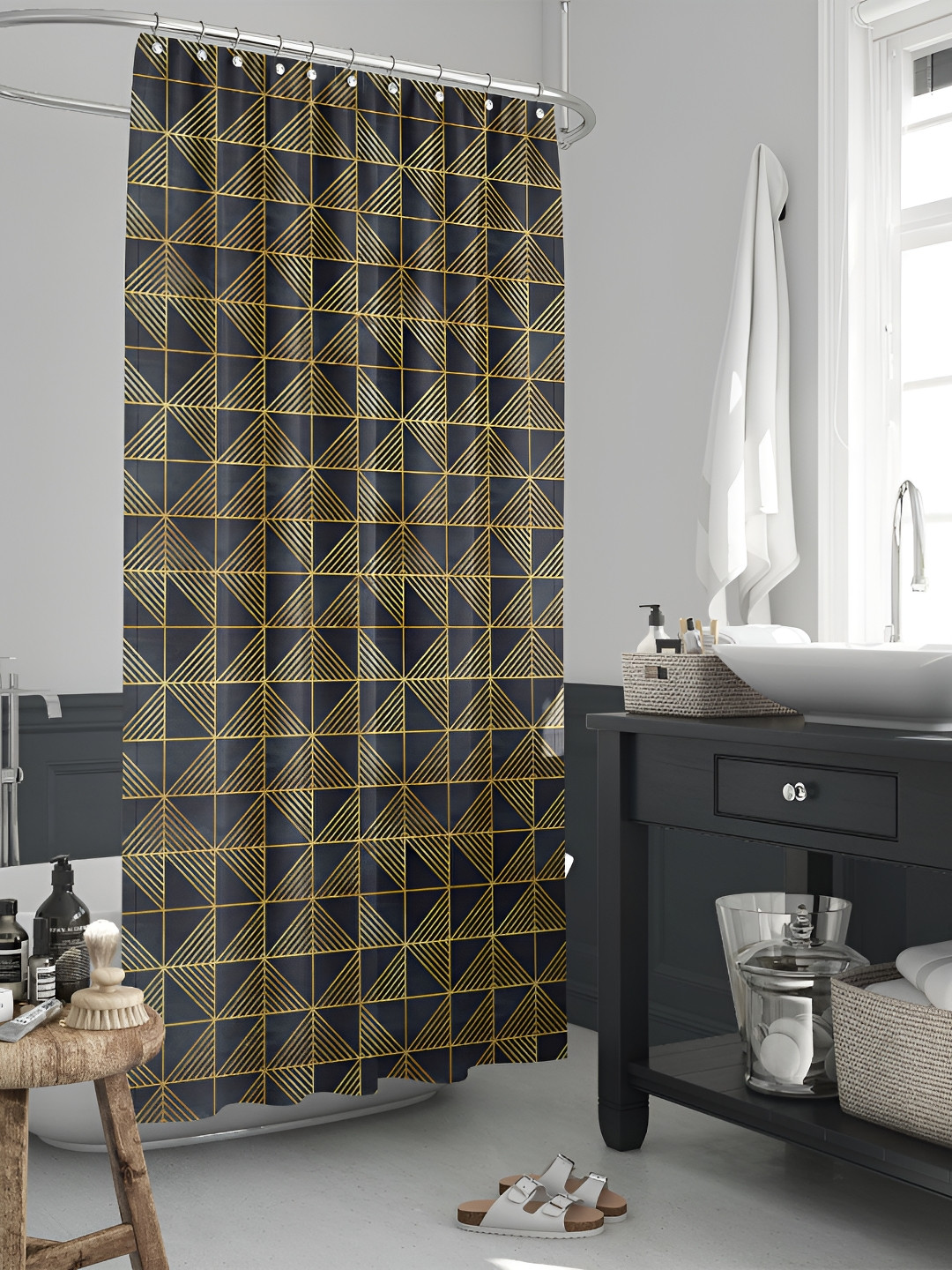 

ArtzFolio Yellow & Black Geometric Printed Waterproof Shower Curtains