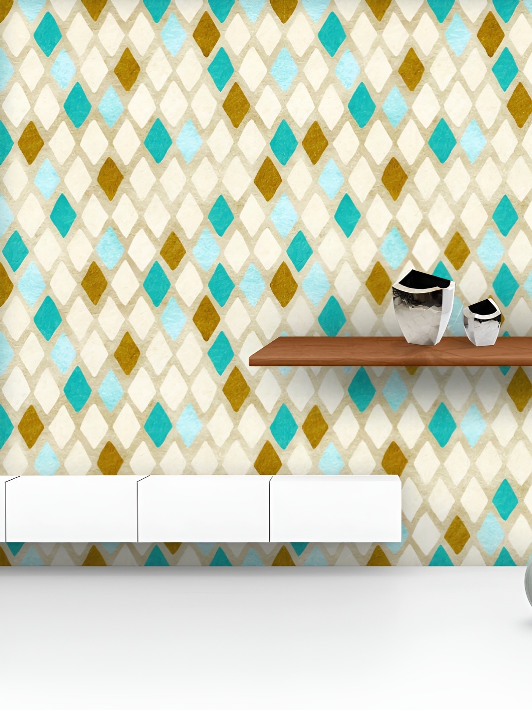 

ArtzFolio Printed UV-Resistant Anti-Bacterial Blue Gold Harlequin Peel & Stick Wallpaper, Multi