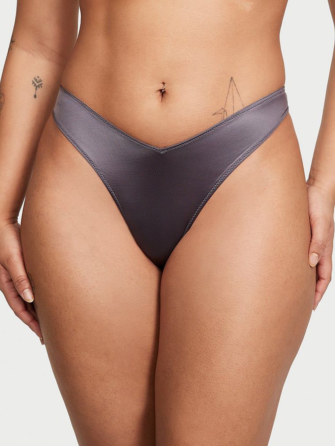 

Victoria's Secret Strappy Women Back High-Leg Thong Briefs, Grey