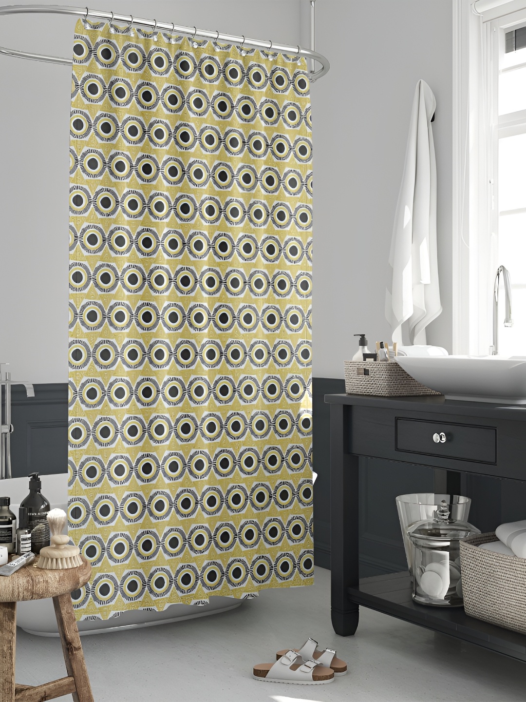 

ArtzFolio Yellow & White Printed Waterproof Shower Curtain