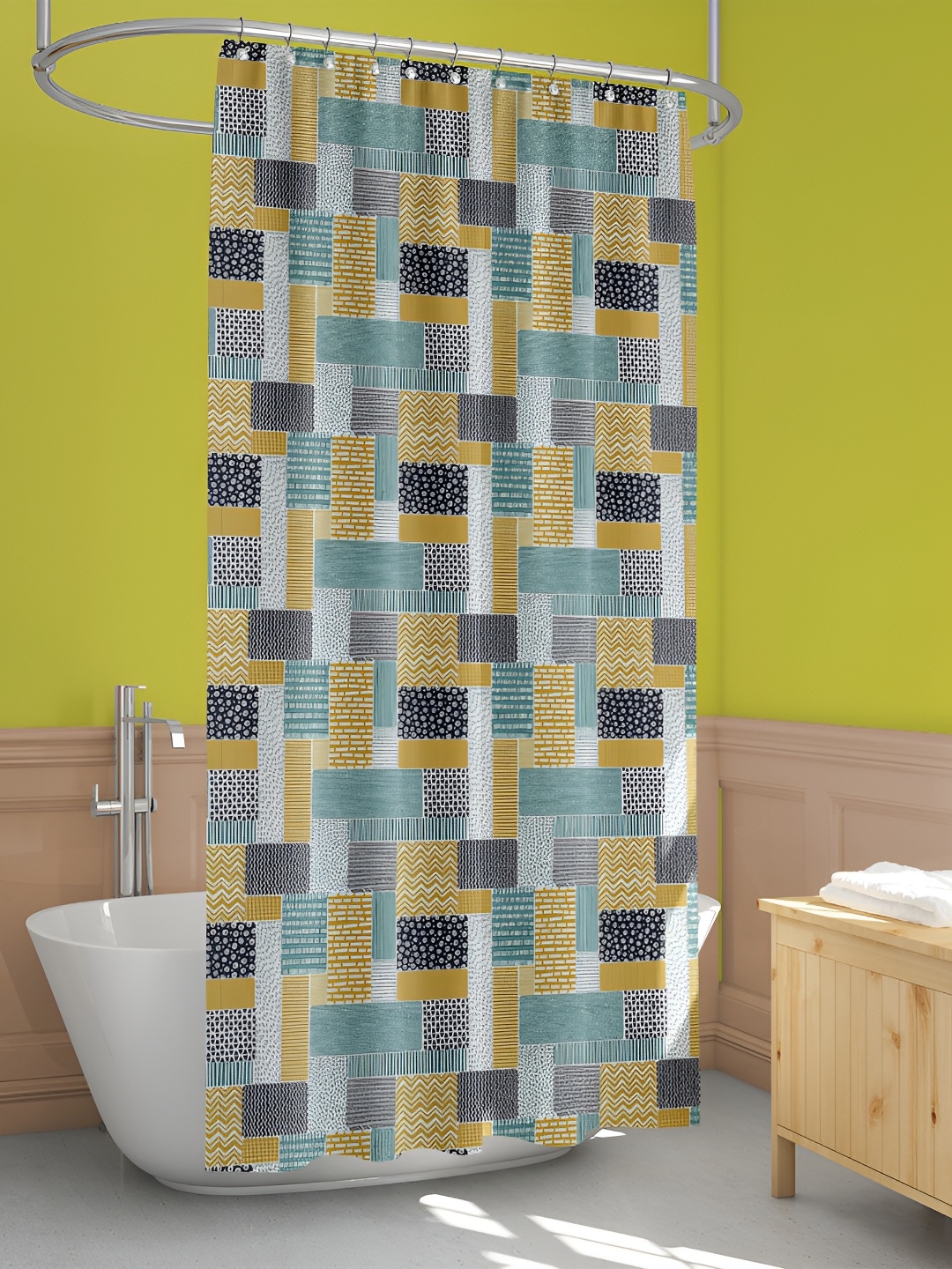 

ArtzFolio Yellow & Grey Geometric Printed Waterproof Shower Curtain
