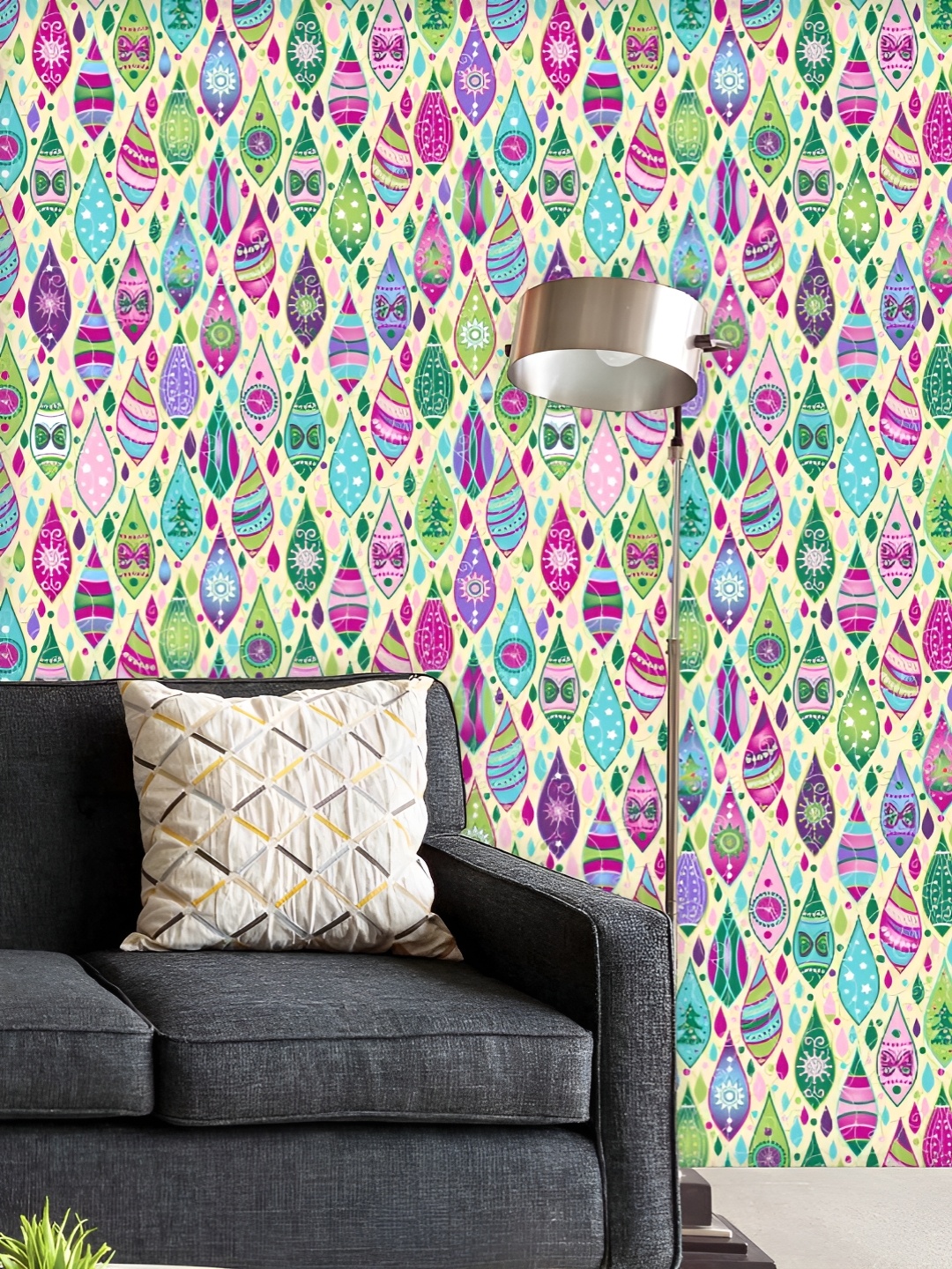 

ArtzFolio Printed UV-Resistant Anti-Bacterial Christmas CurlsPeel & Stick Wallpaper, Multi