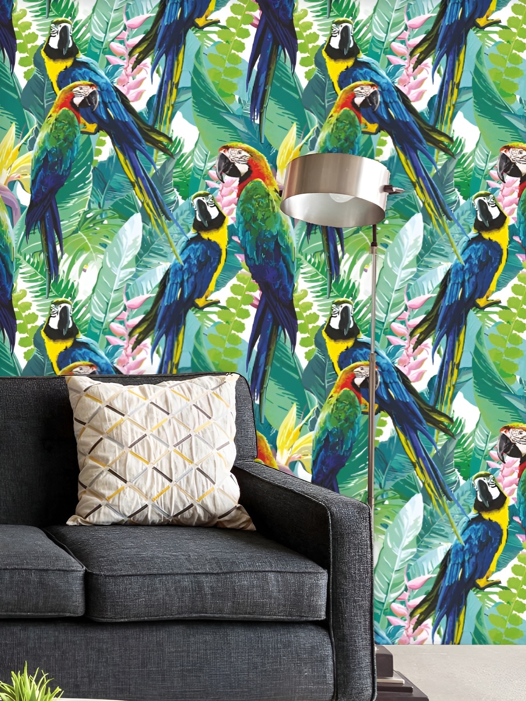 

ArtzFolio Printed UV-Resistant Anti-Bacterial Exotic Birds Beautiful Flowers Peel & Stick Wallpaper, Multi