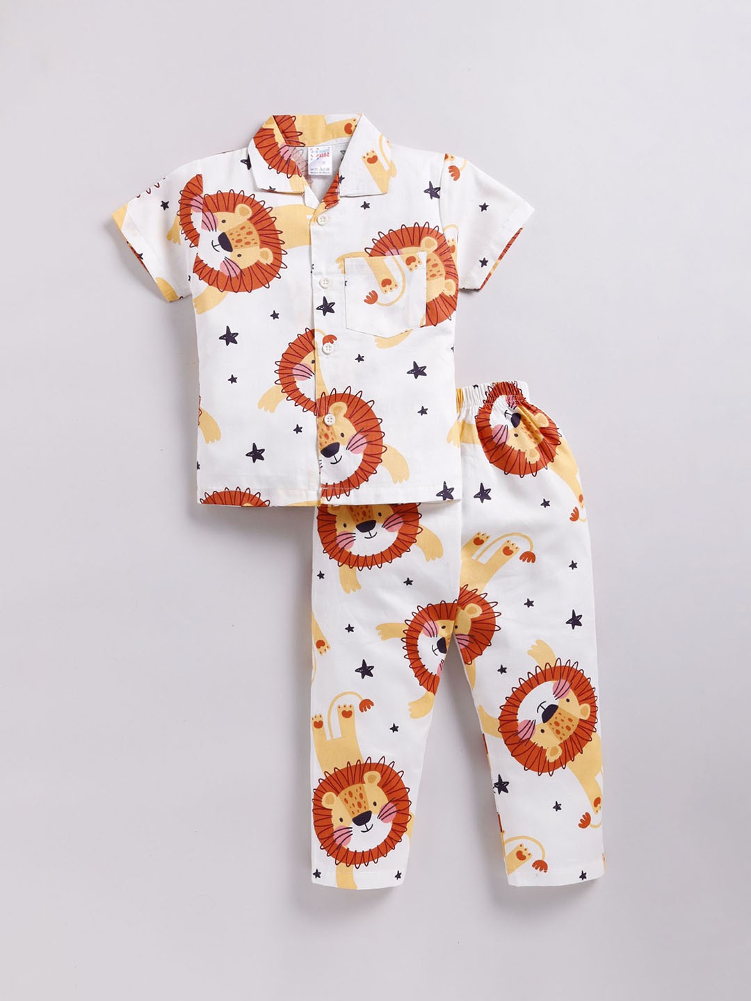 

NAUTI KIDZ Boys Pure Cotton Shirt Collar Printed Night Suit, White