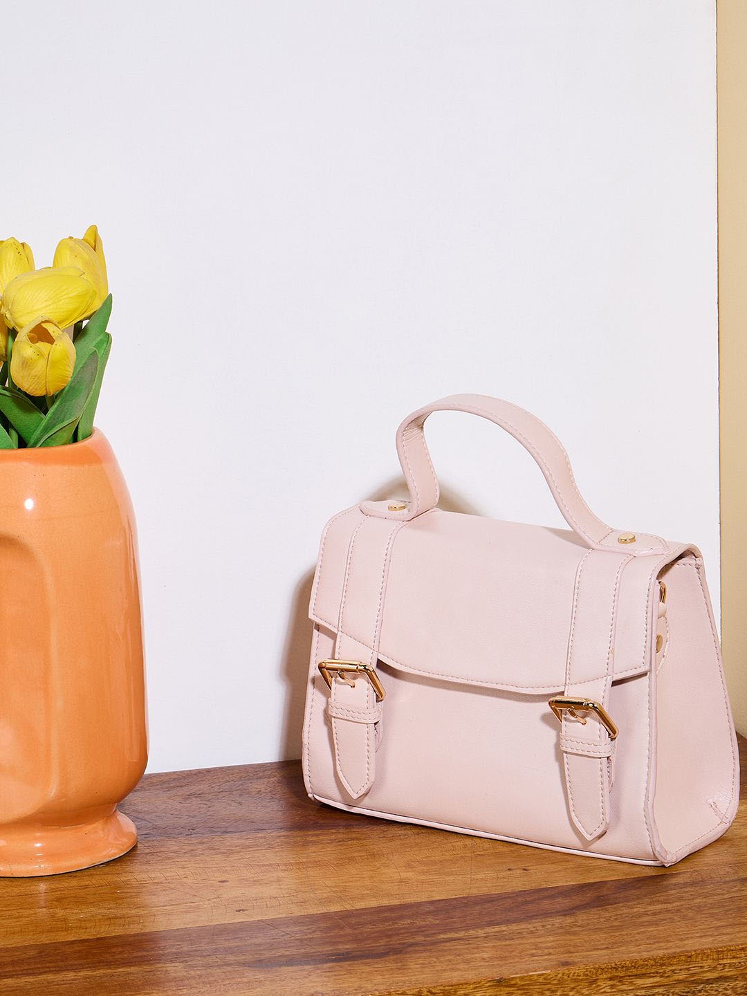 

White Lily PU Structured Handheld Bag with Quilted, Pink