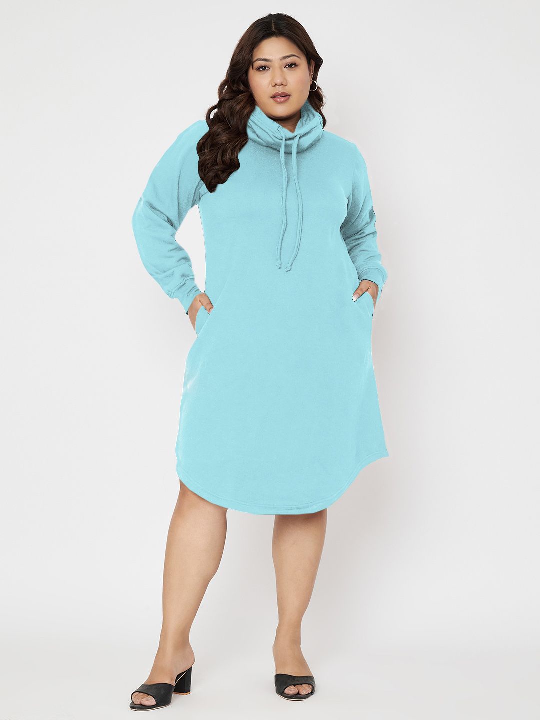 

BRINNS Plus Size Cowl Neck Cotton Jumper Dress, Turquoise blue