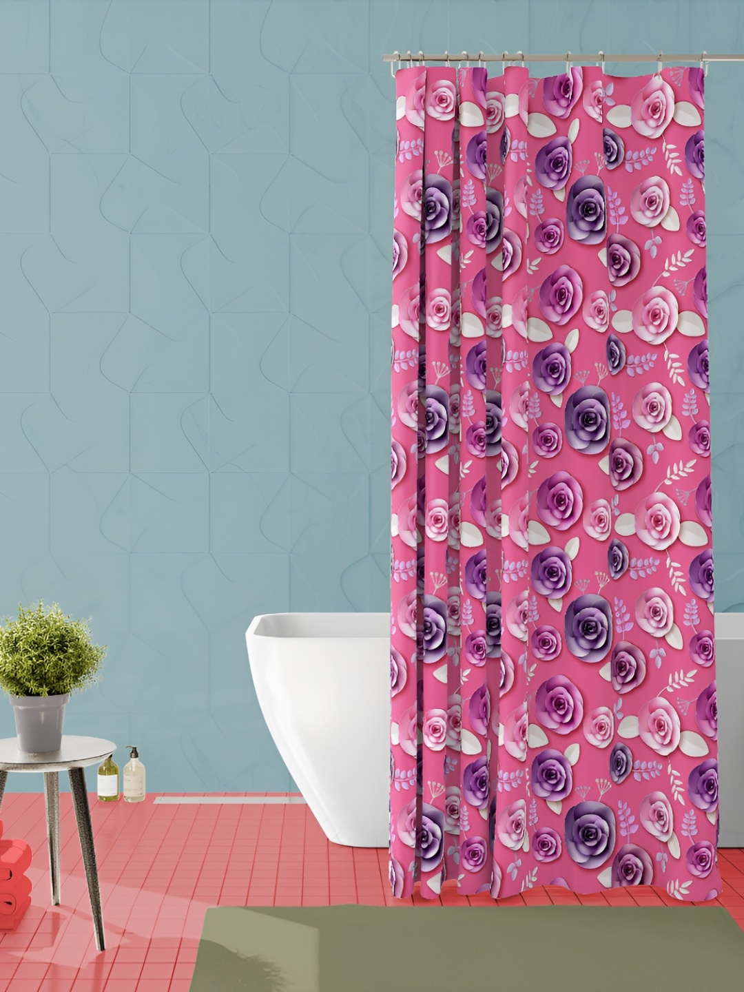 

ArtzFolio Pink & Blue Printed Waterproof Shower Curtain