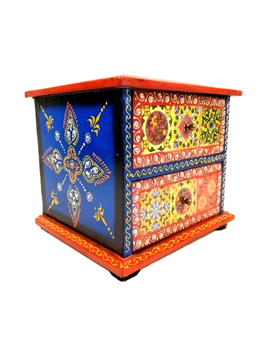 

apka mart Blue & Red Printed Jewellery Box With 2 Drawers