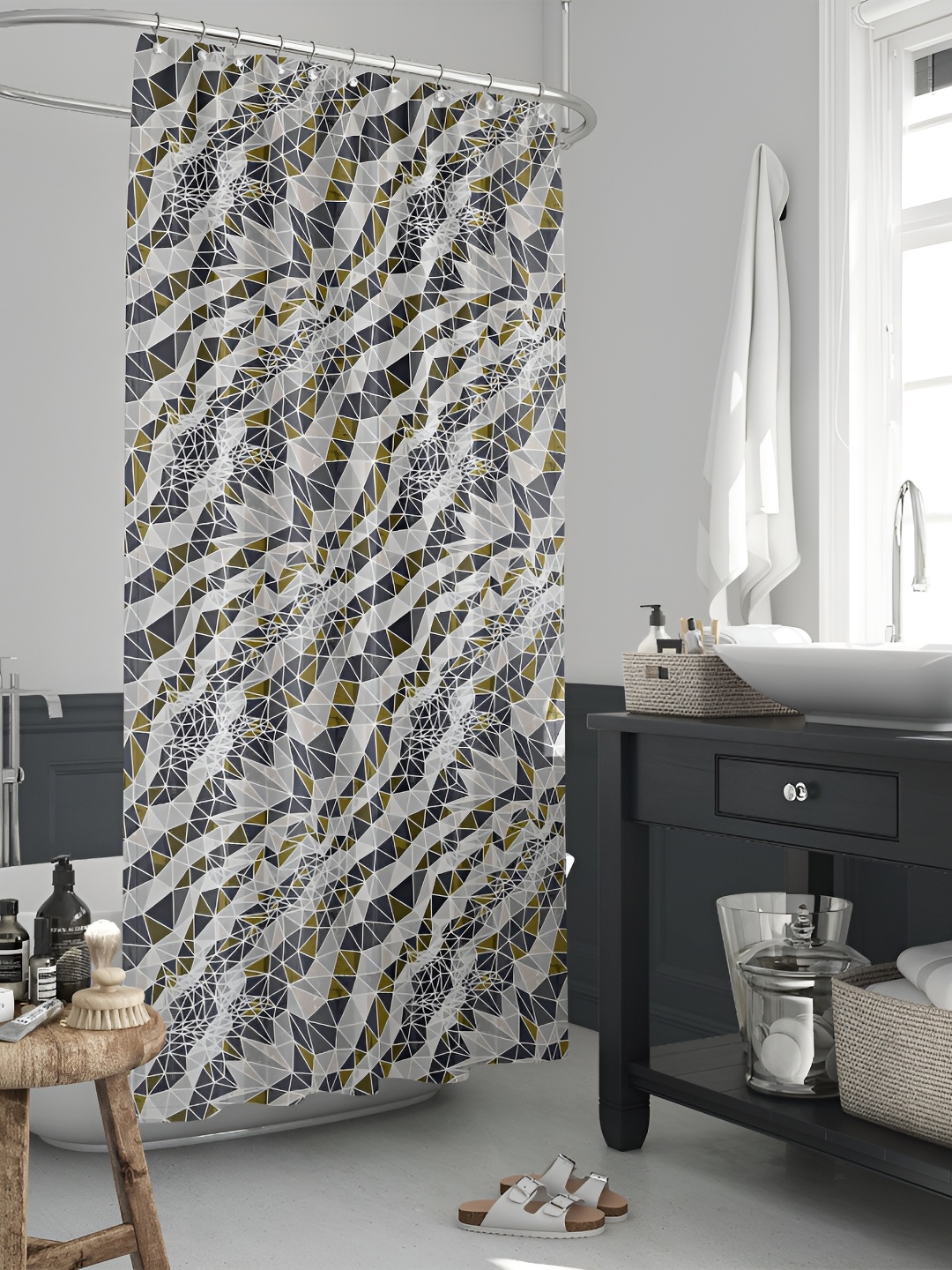 

ArtzFolio White & Grey Printed Water Proof Shower Curtain