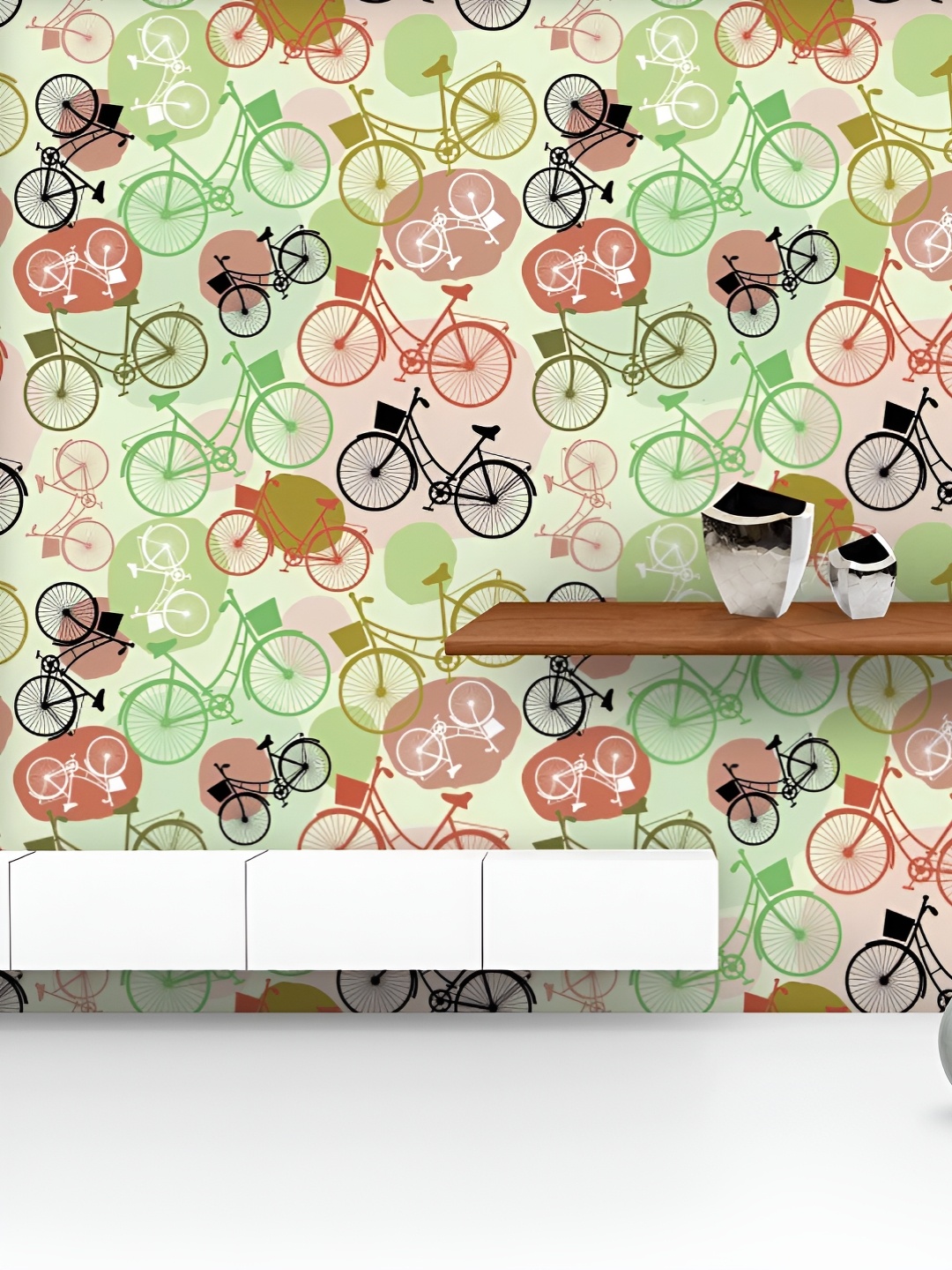 

ArtzFolio Printed UV-Resistant Anti-Bacterial Vintage BicyclesPeel & Stick Wallpaper, Multi