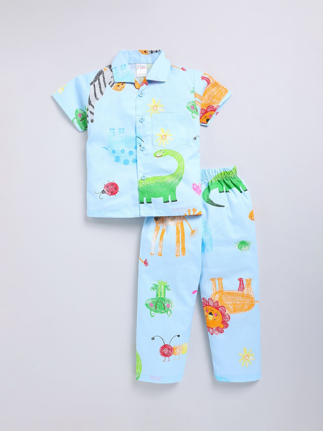 

NAUTI KIDZ Boys Pure Cotton Printed Shirt Collar Short Sleeves Night suit, Blue