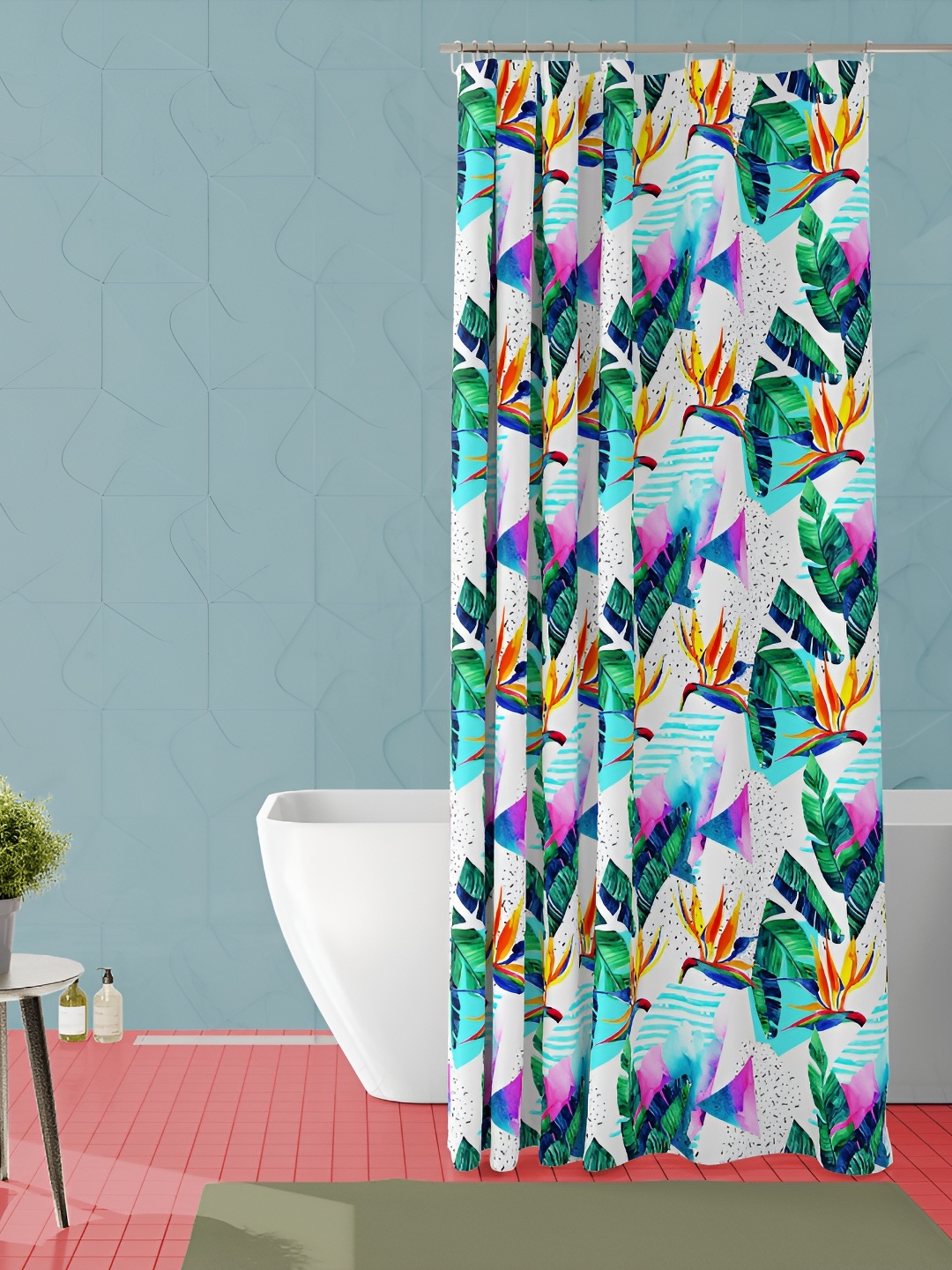 

ArtzFolio Blue and Pink Abstract Printed Waterproof Shower Curtain