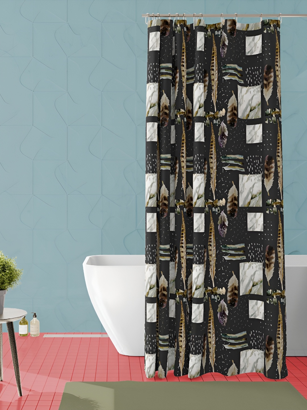 

ArtzFolio Black Printed Waterproof Shower Curtain