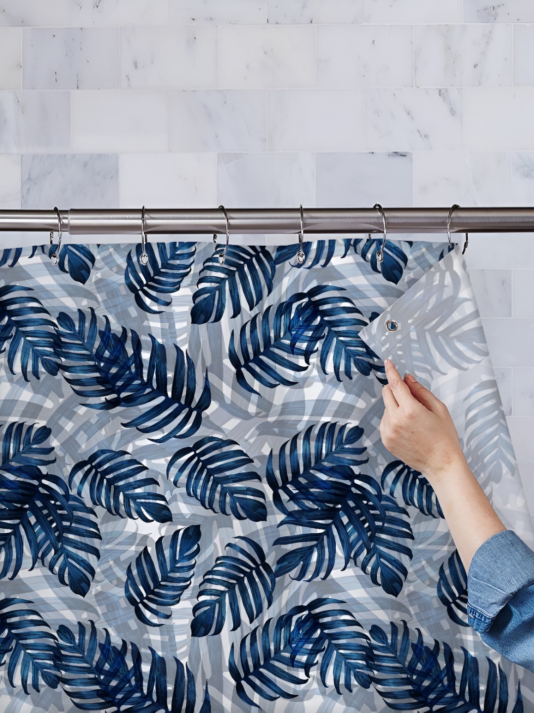 

ArtzFolio Grey & Blue Tropical Printed Waterproof Shower Curtains