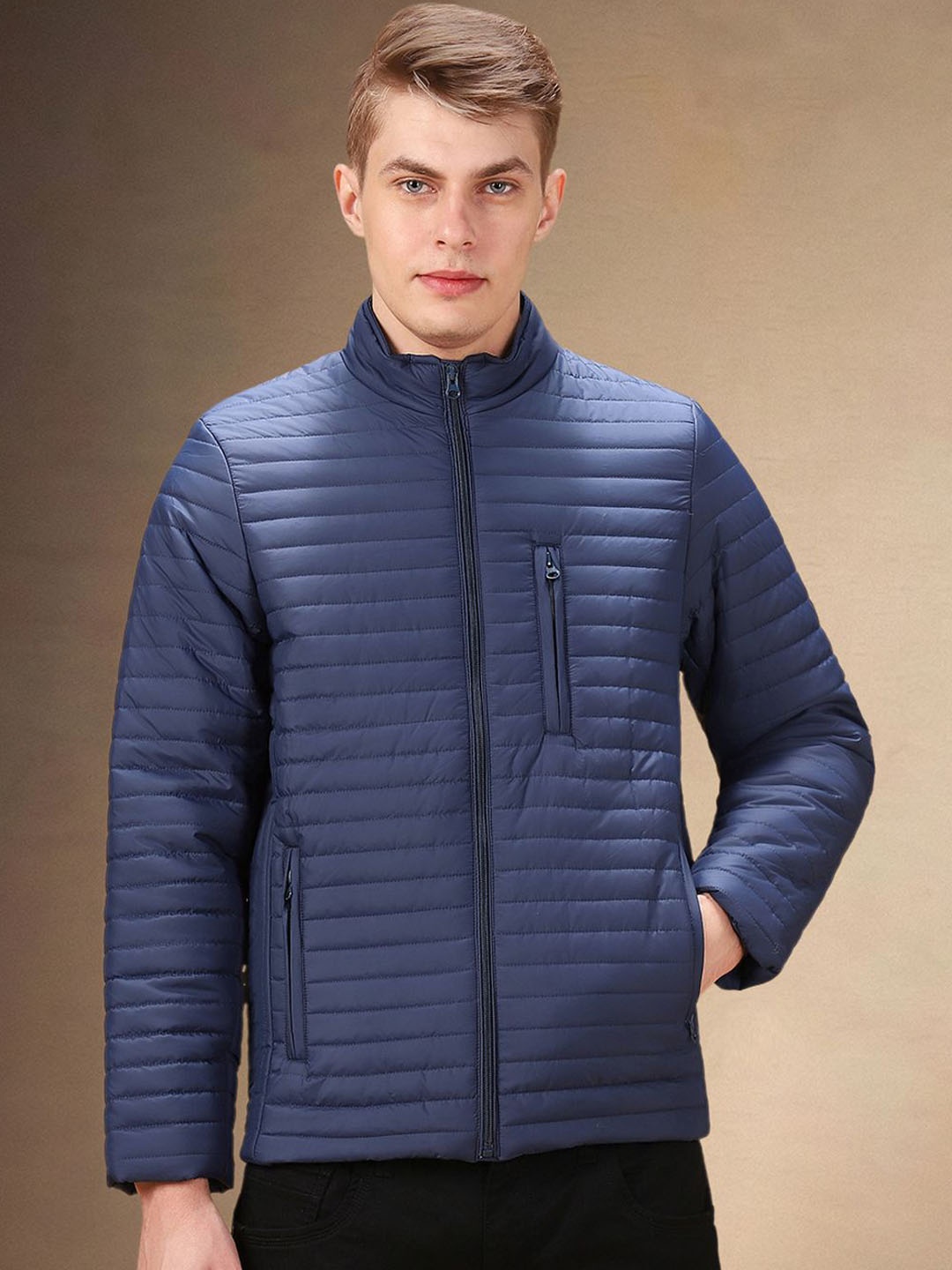 

Dennis Lingo Men Puffer Jacket with Patchwork, Navy blue