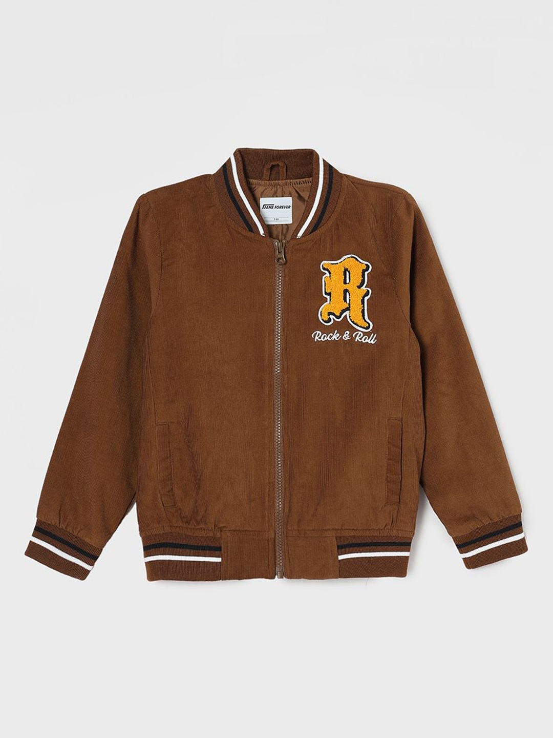 

Fame Forever by Lifestyle Boys Varsity Jacket with Embroidered, Brown