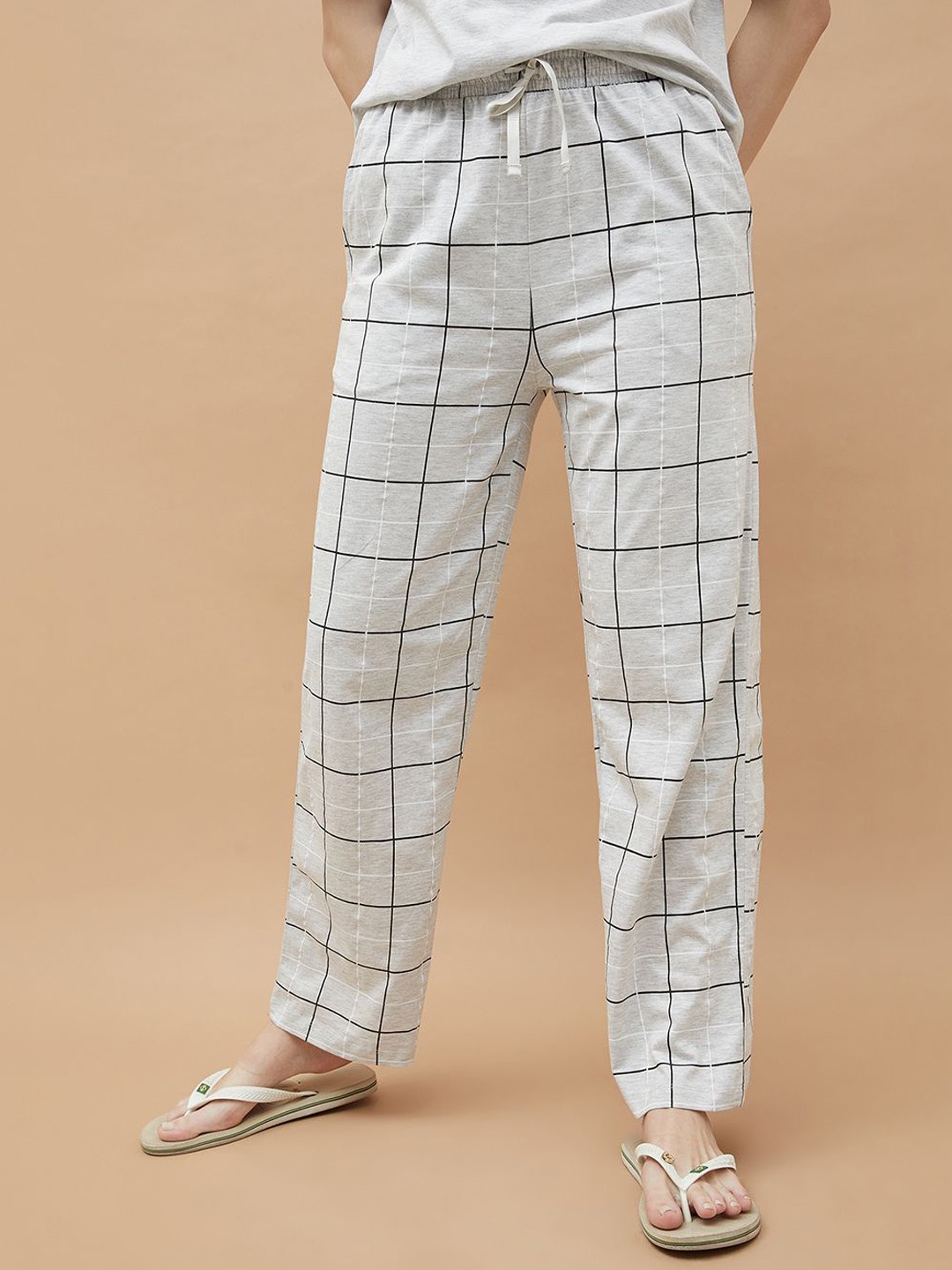 

Ginger by Lifestyle Women Checked Pure Cotton Mid-Rise Lounge Pant, Grey