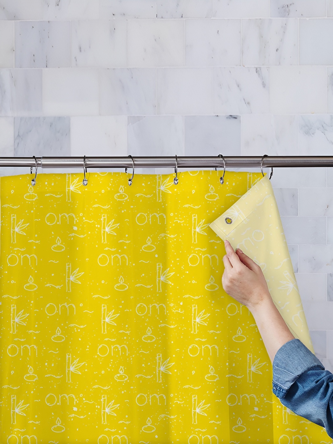 

ArtzFolio Yellow Printed Waterproof Shower Curtain