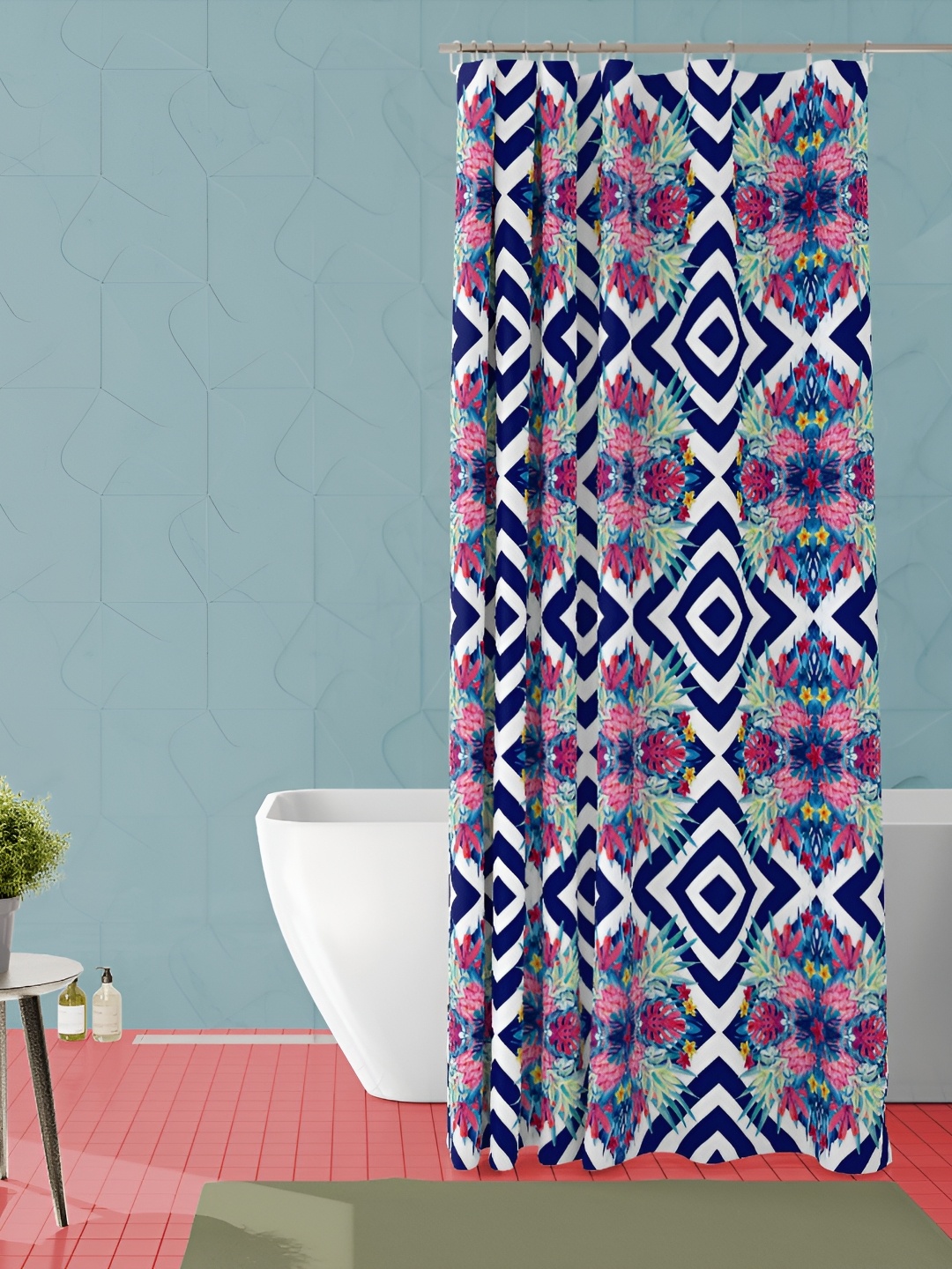 

ArtzFolio Navy Blue & White Geometric Printed Waterproof Shower Curtain