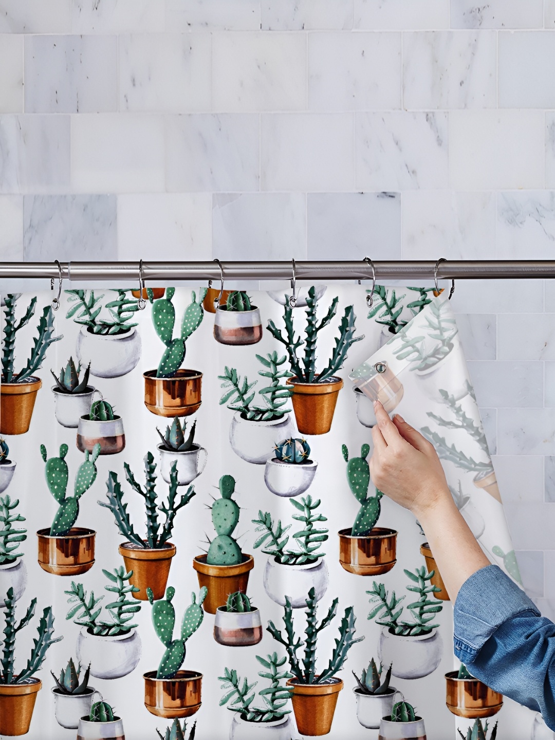 

ArtzFolio White & Brown Printed Waterproof Shower Curtain