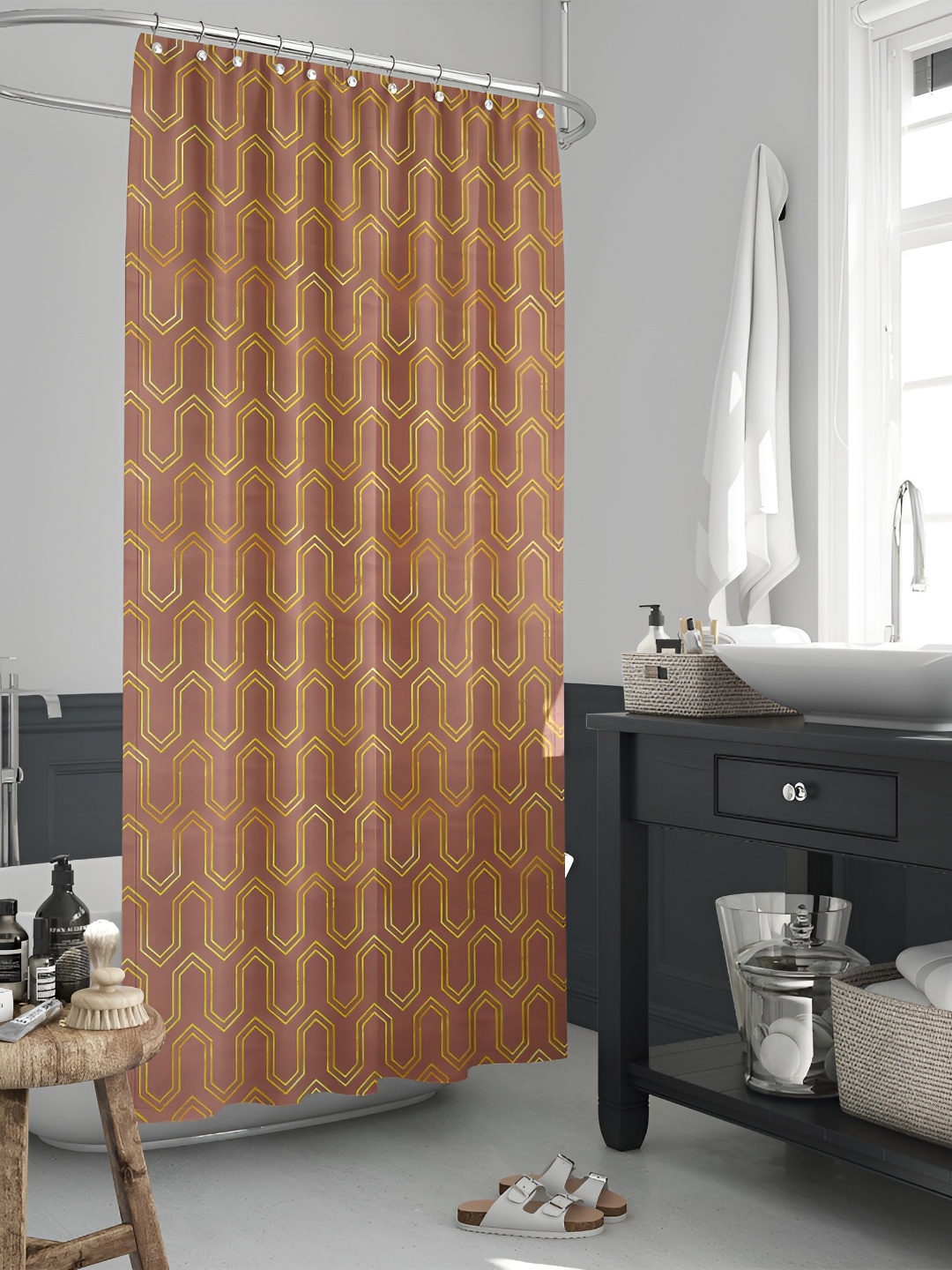 

ArtzFolio Brown & Yellow Printed Waterproof Shower Curtain