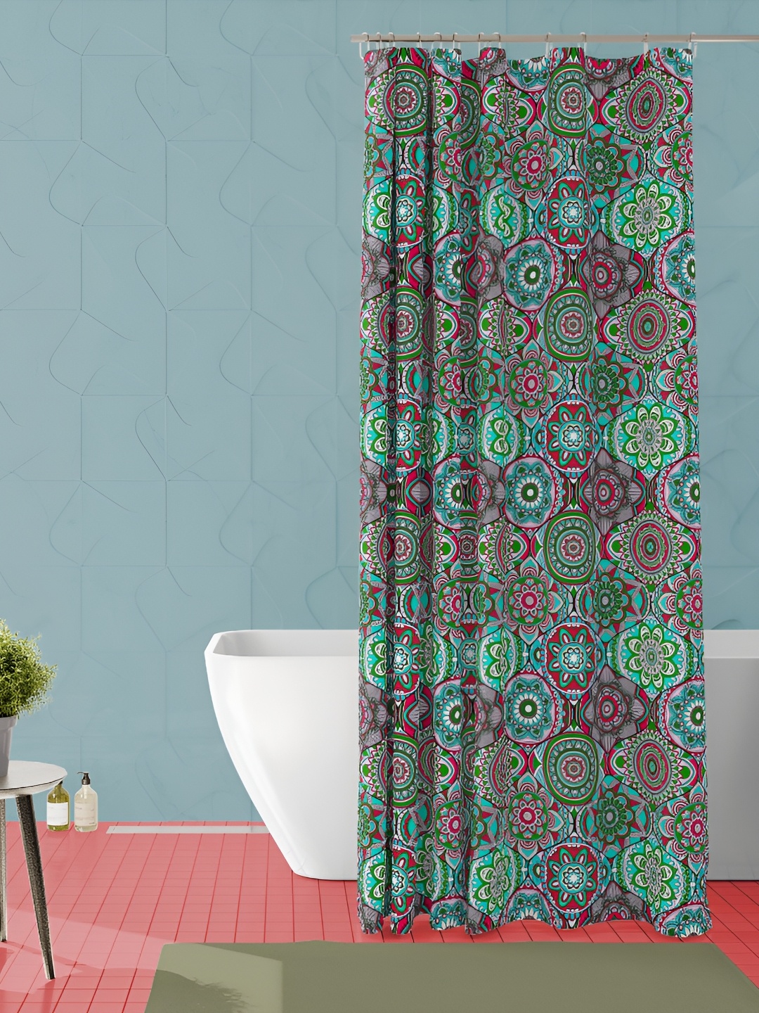 

ArtzFolio Pink & Turquoise Blue Printed Waterproof Shower Curtain