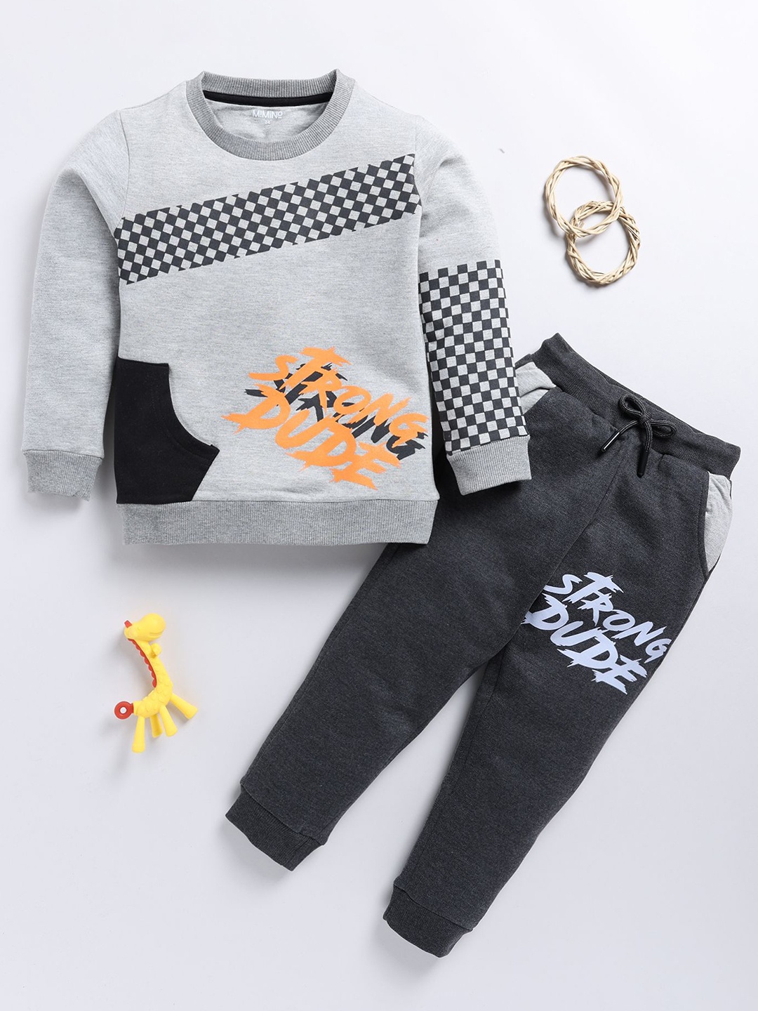 

MIMINO Boys Cotton Printed Pullover Sweatshirt, Grey